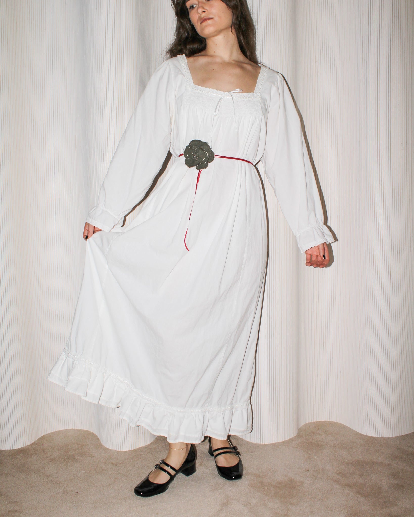 Long White Cotton Night Gown (Fits S-XL)