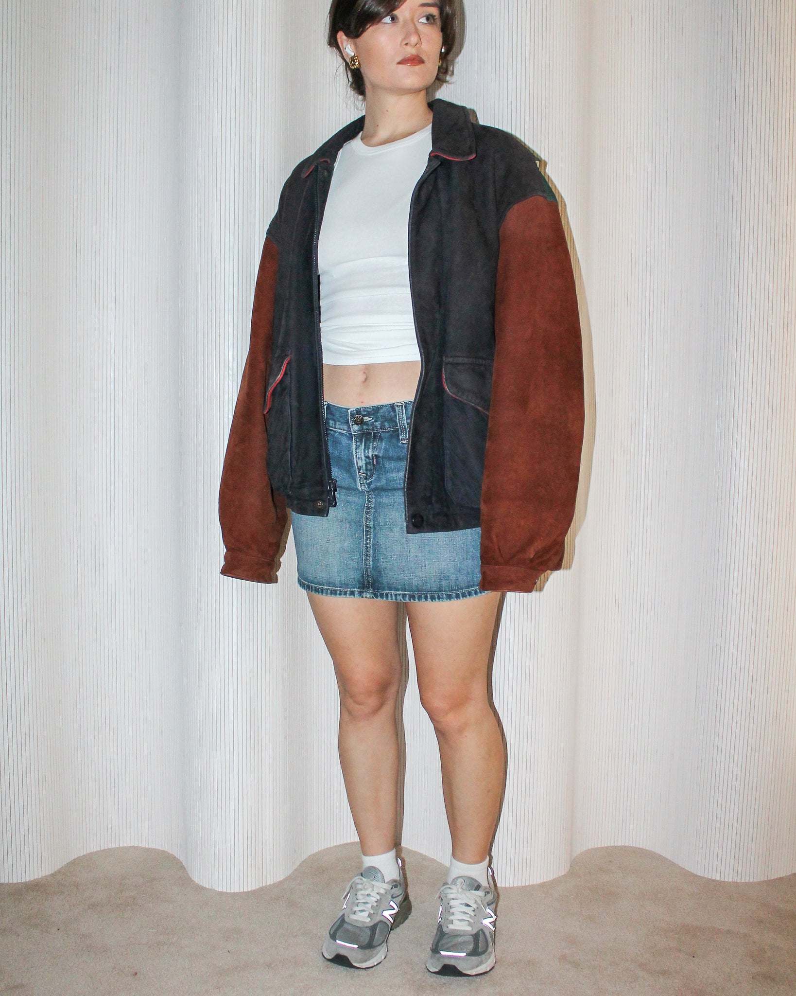 90s Color block Leather Bomber (Mens M)
