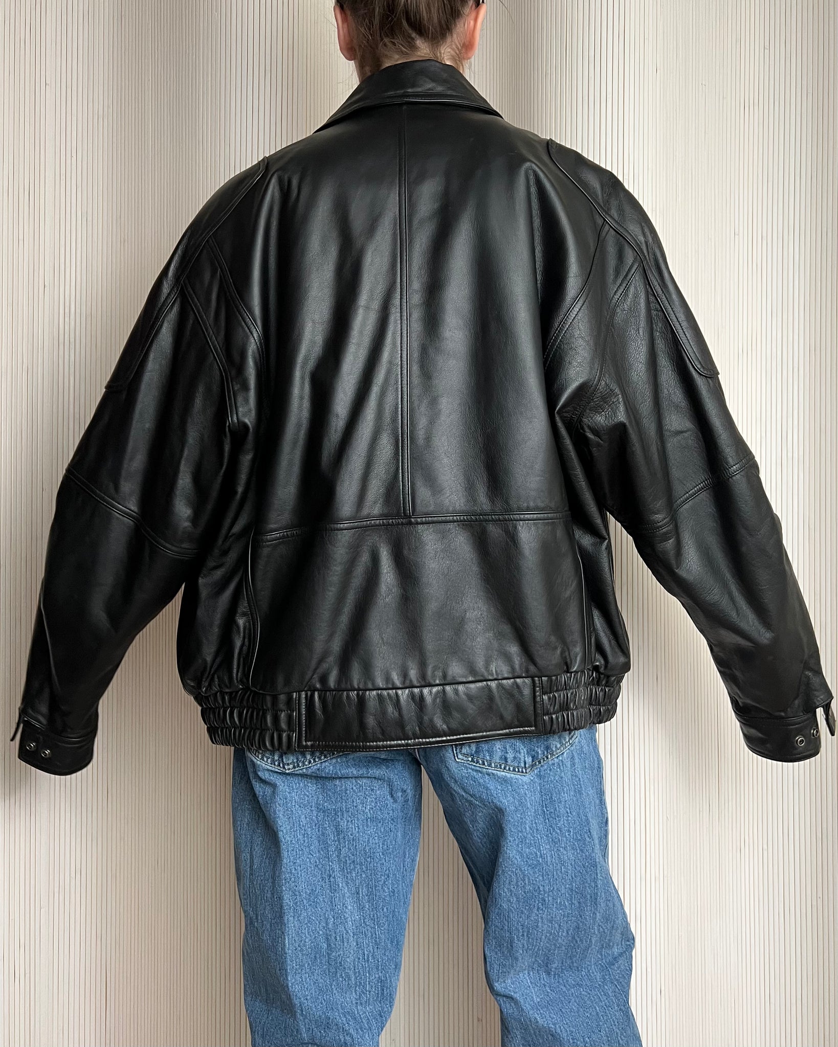 Flap Pocket Leather Bomber (Mens L)