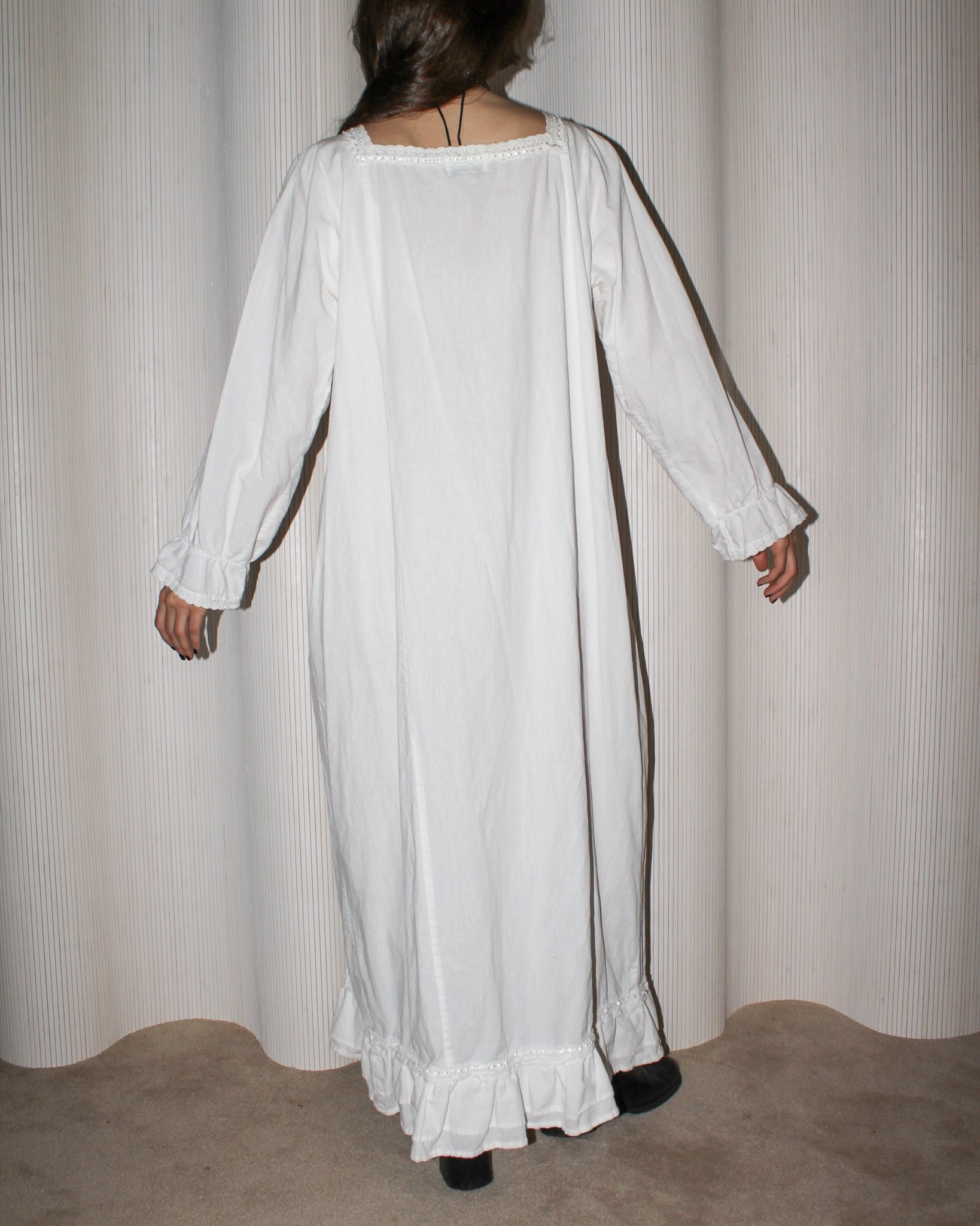 Long White Cotton Night Gown (Fits S-XL)