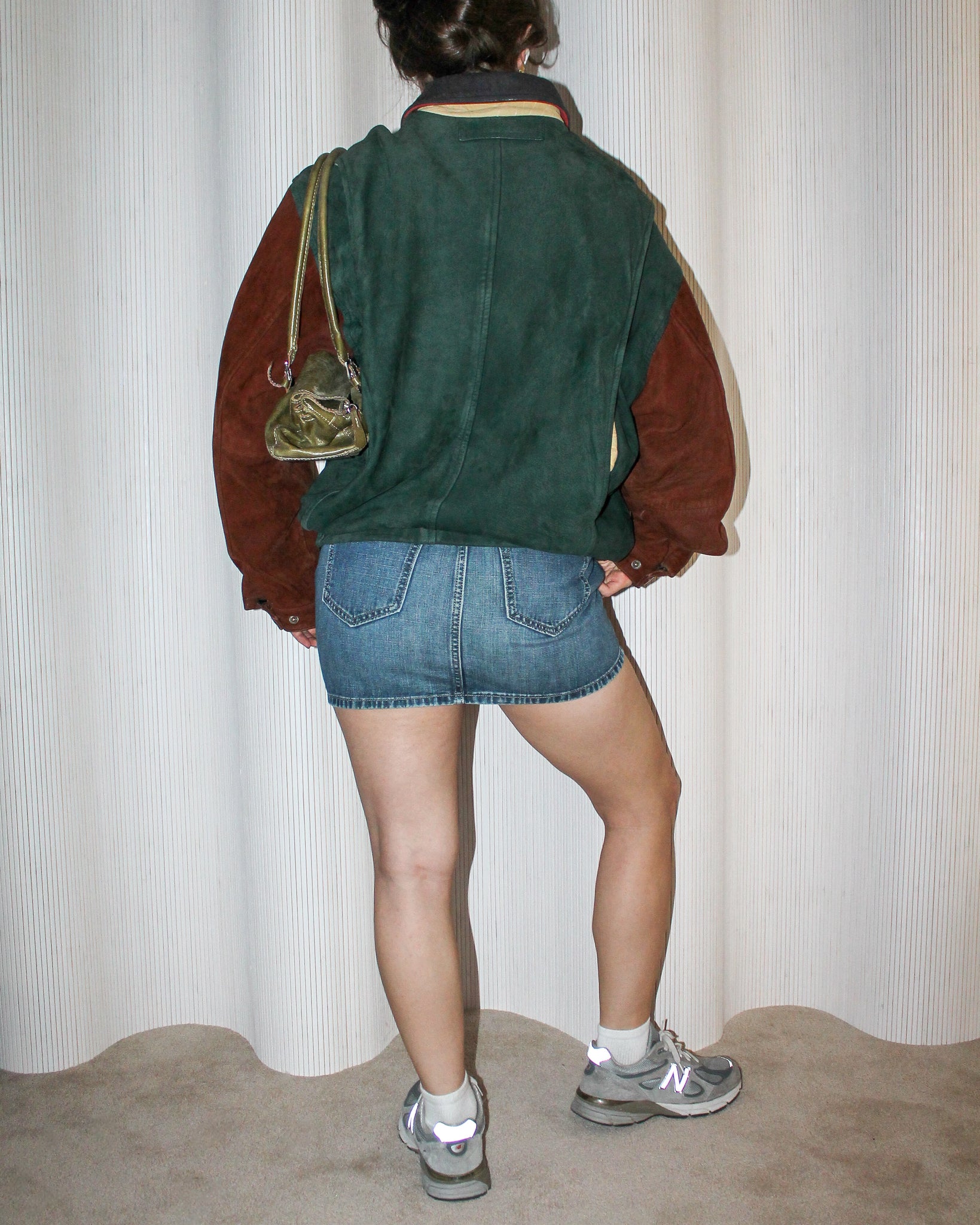 90s Color block Leather Bomber (Mens M)