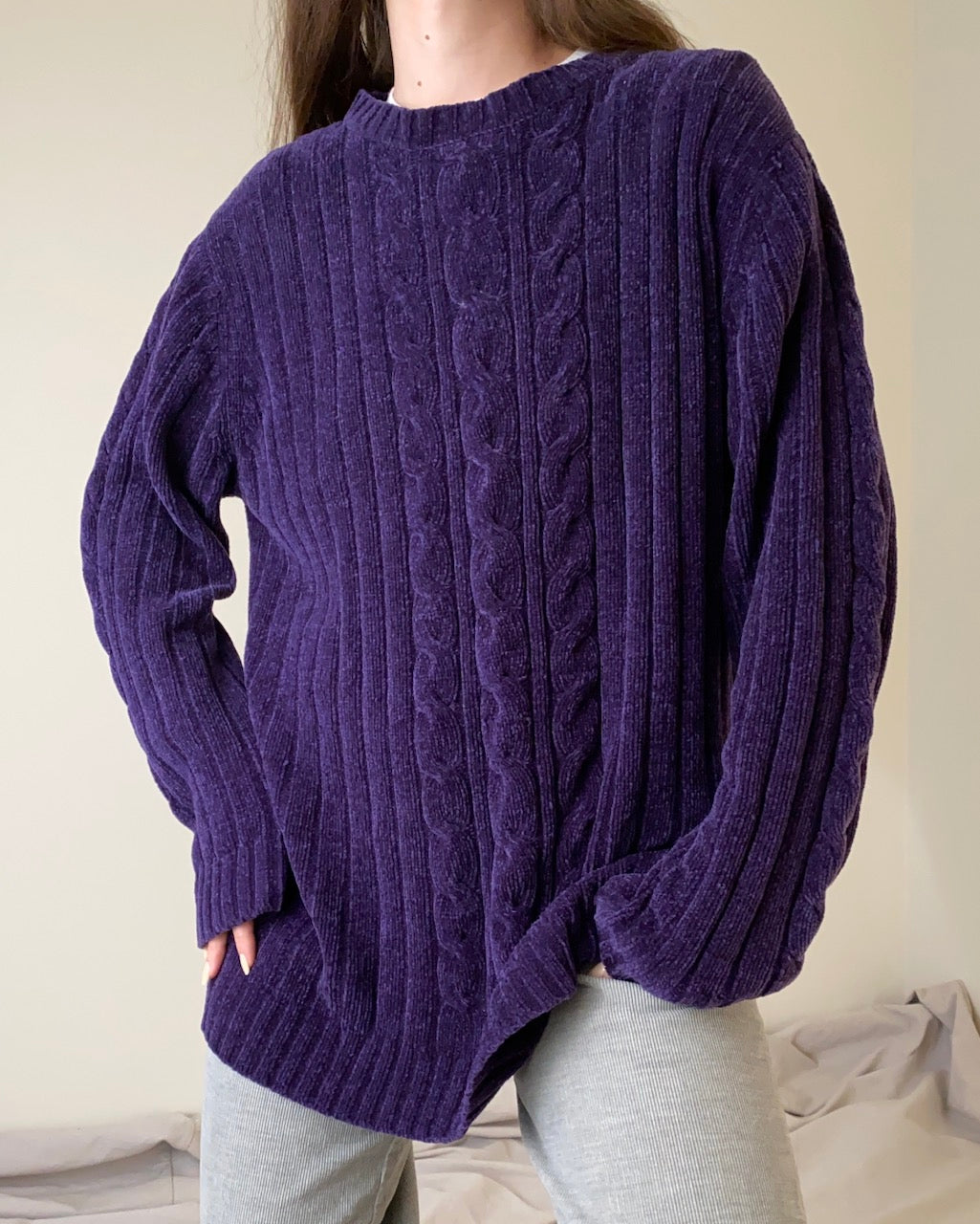 90s Deep Purple Cable Knit Sweater (Unisex L/XL)