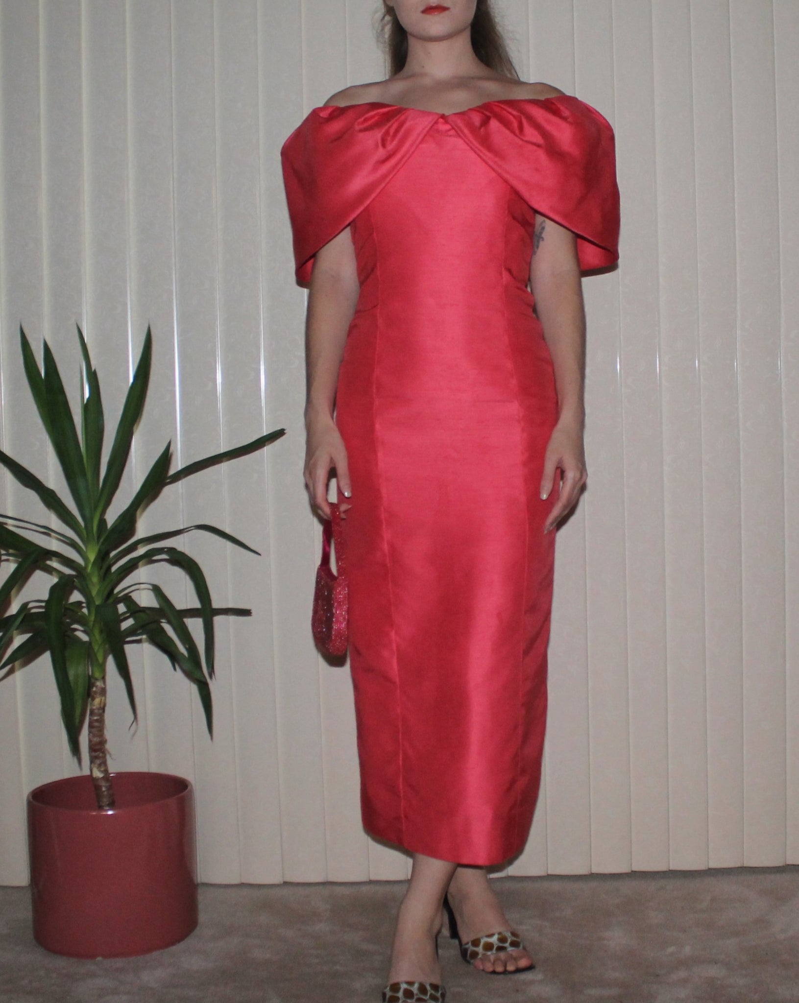 Mid Century Coral Evening Dress (fits XS)