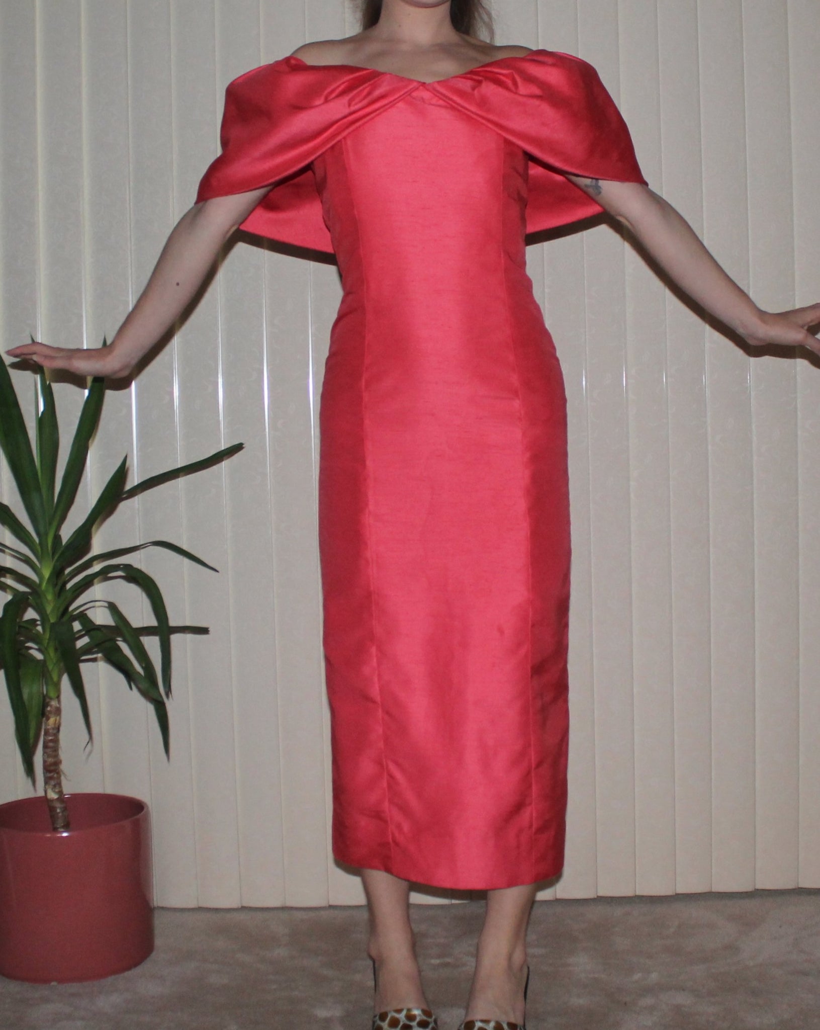 Mid Century Coral Evening Dress (fits XS)