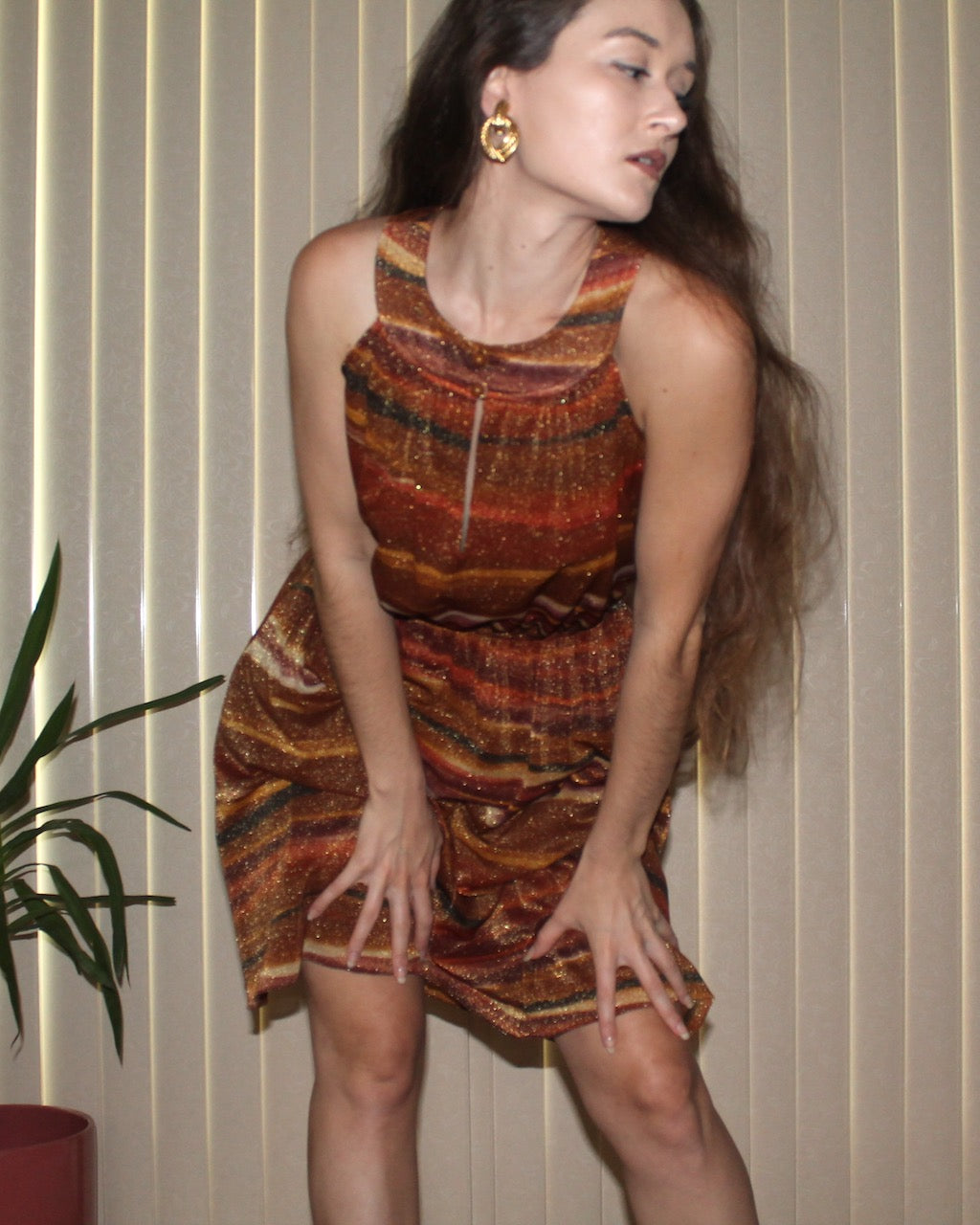 90s Chetta B Burnt Orange Disco Dress (size 4)