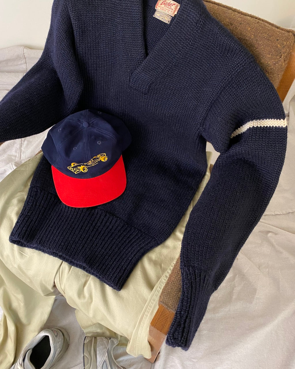 50s Hand Knit Wool Letterman Sweater (Mens M)