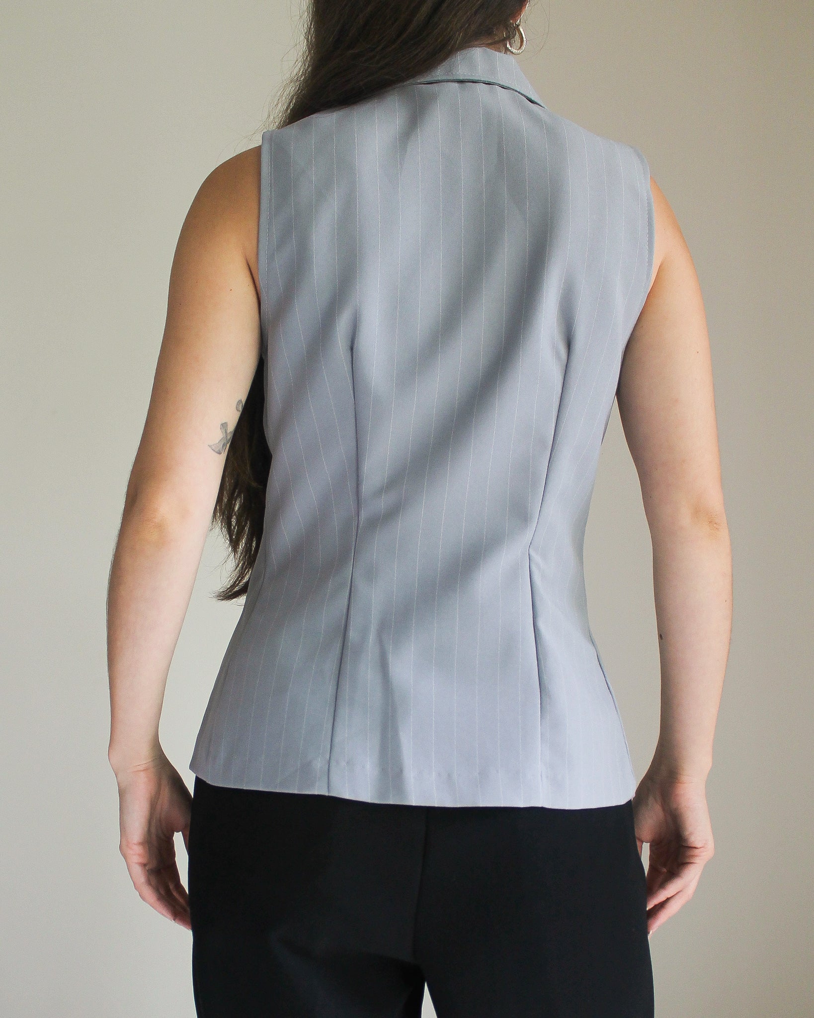 90s Pastel Blue Pinstripe Double Breasted Vest (Fits XS/S)