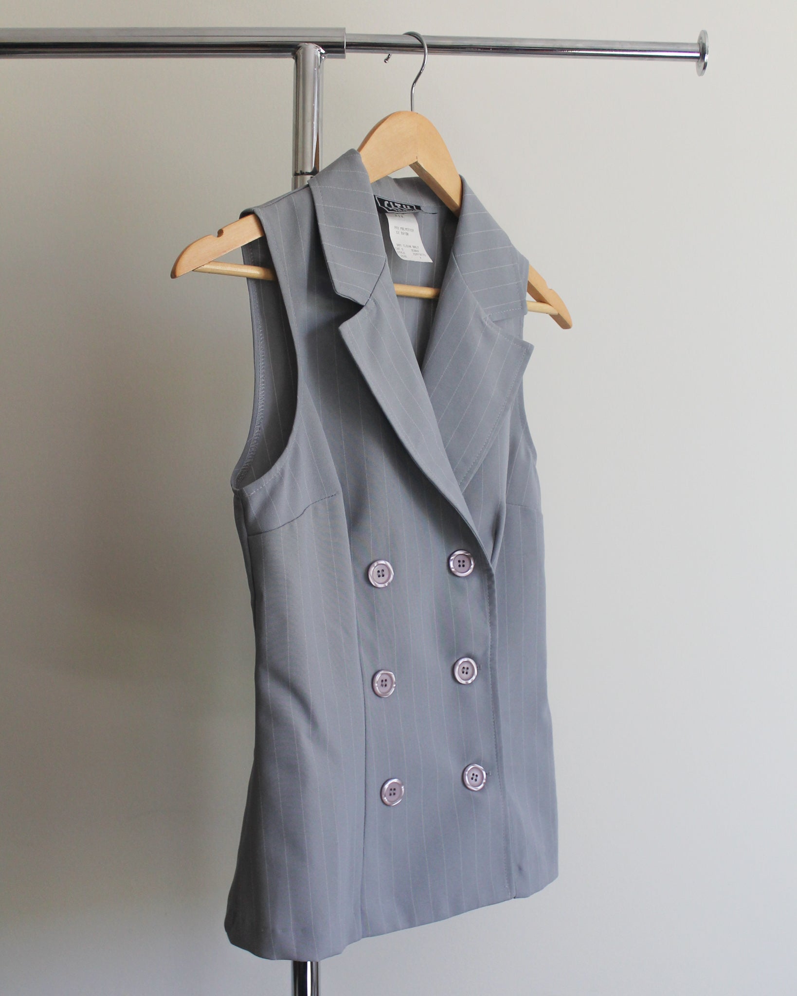 90s Pastel Blue Pinstripe Double Breasted Vest (Fits XS/S)