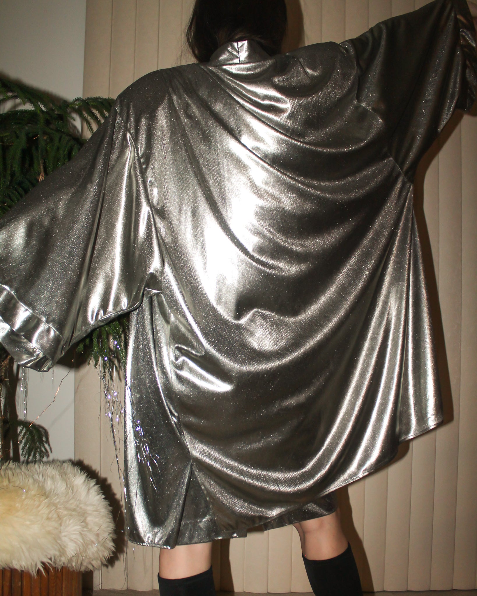 80s Silver Metallic Skirt Set (Fits M)