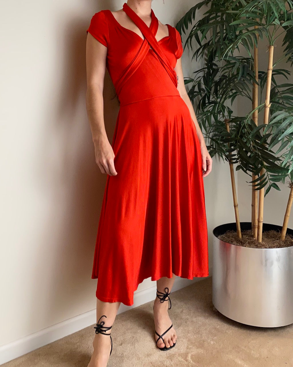 Diane Von Furstenberg Bright Red Midi Dress (size 6)