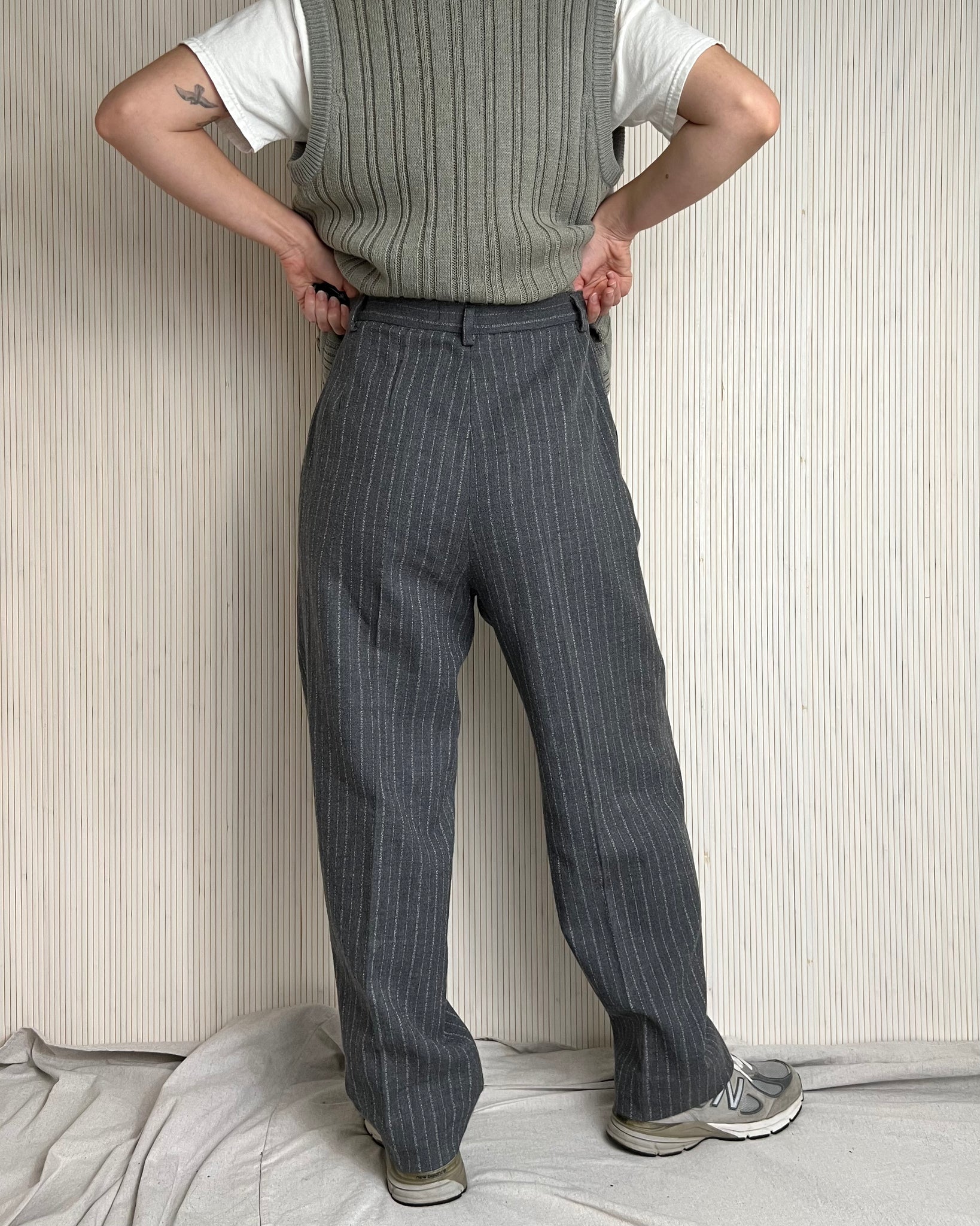 90s Wool Pinstripe Trousers (Size 8)