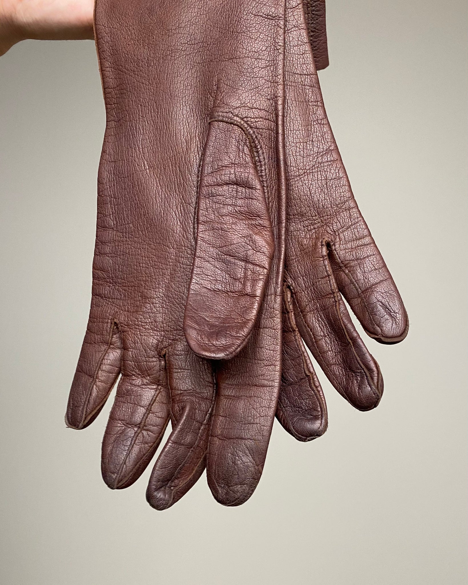 Vintage Tall Brown Leather Gloves