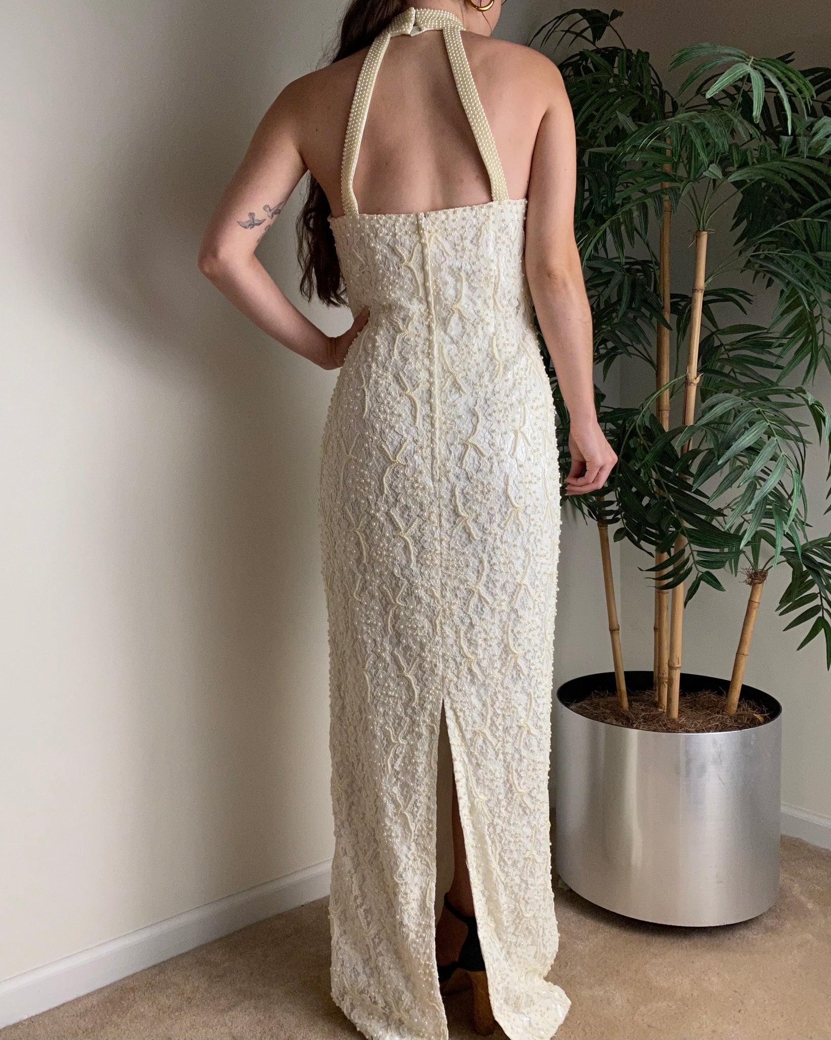 80s St Tropez Beaded Lace Wedding Gown (fits 8)