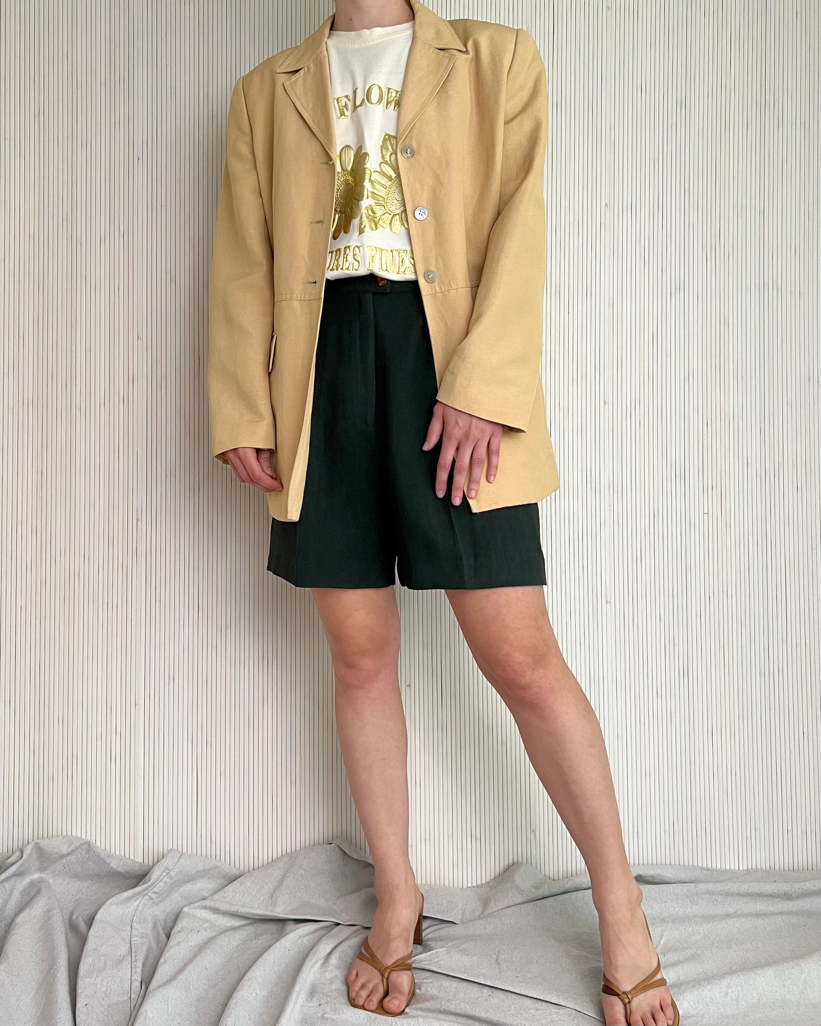 90s Pale Yellow Linen Blazer (Size 10)