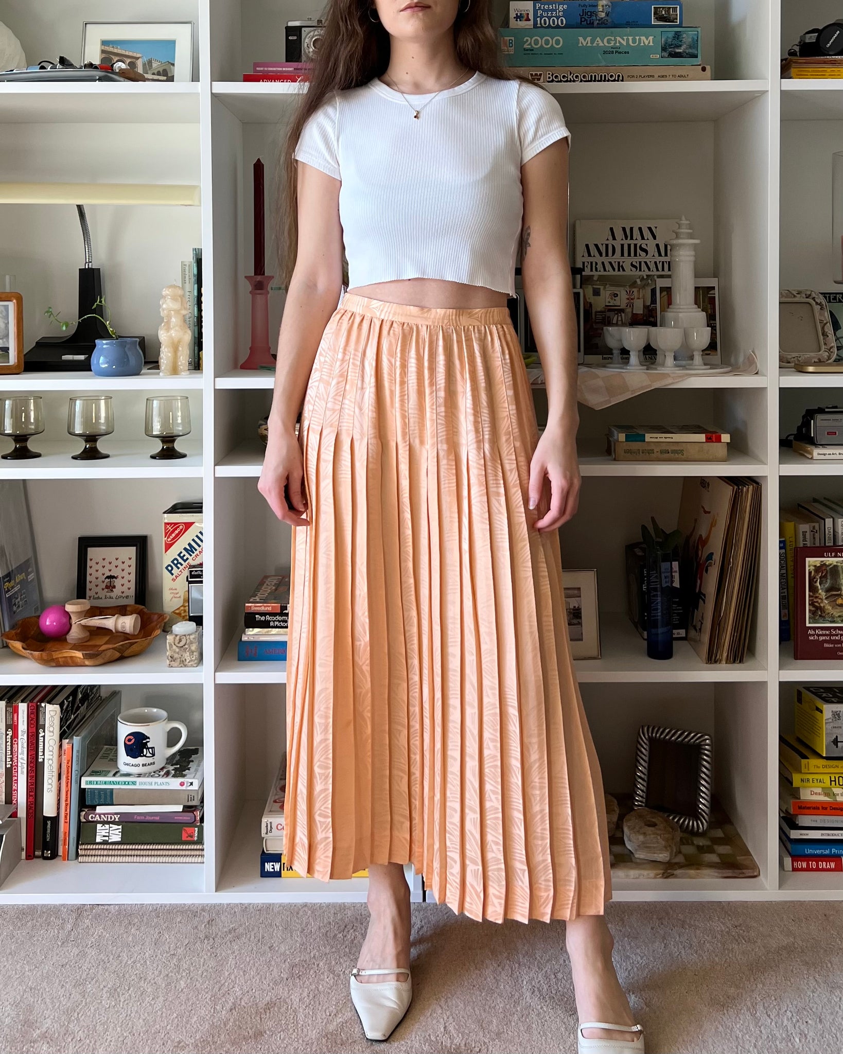 80s Liz Claiborne Peach Silk Pleated Skirt (Fits S)