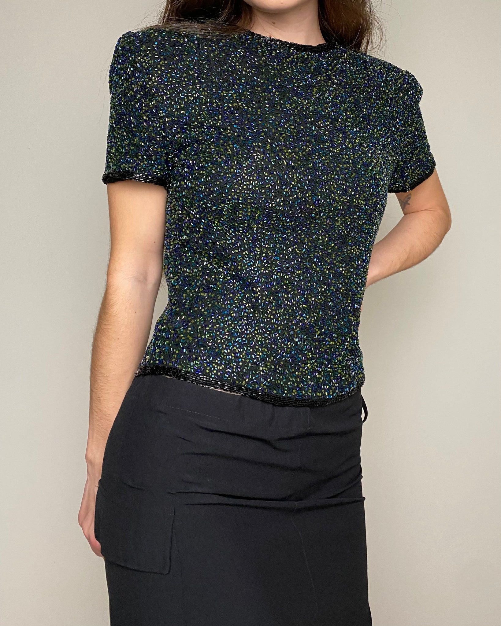 80s Adrianna Papéll Beaded Top (size S)
