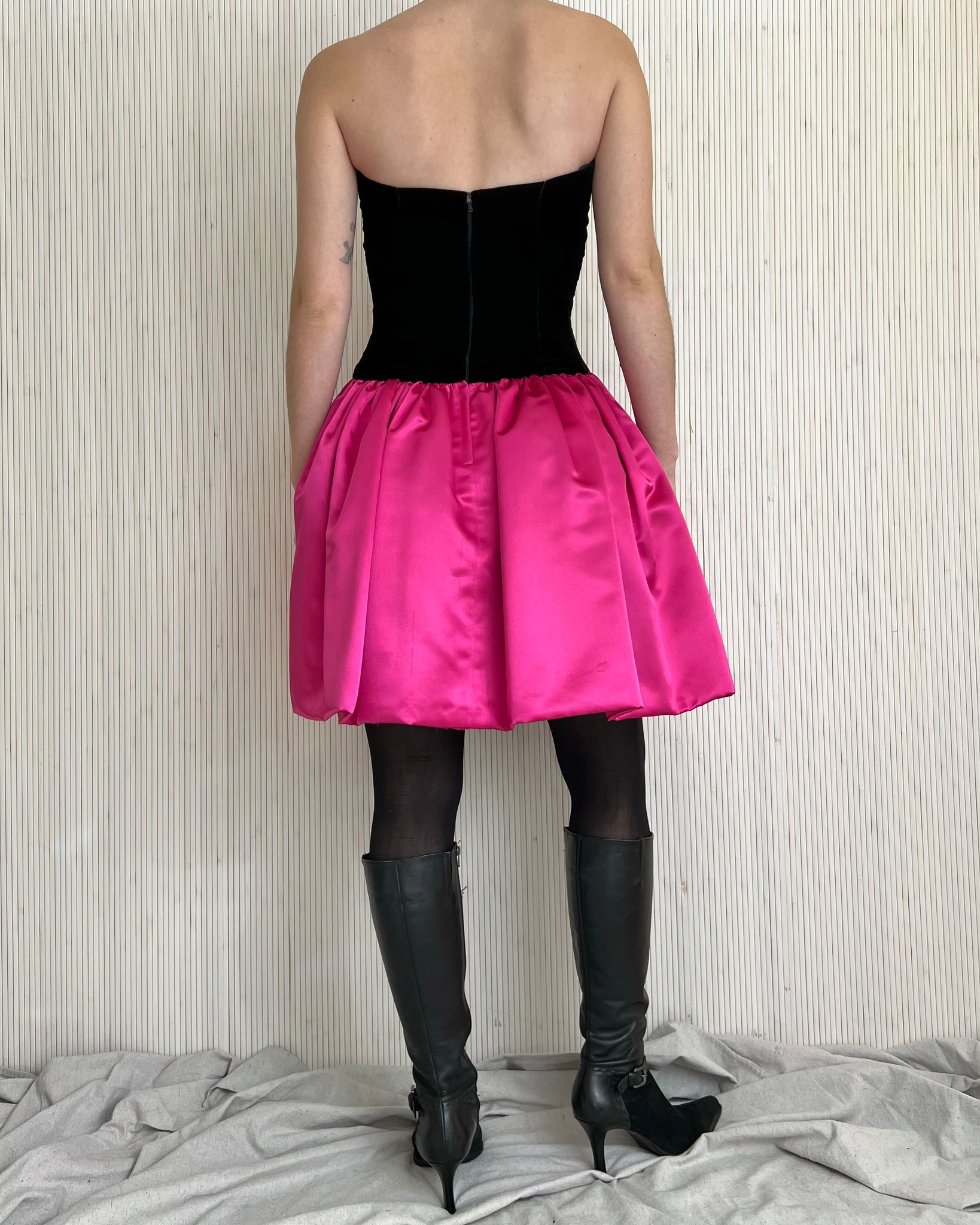 80s Hot Pink Velvet Dress (Size 4)