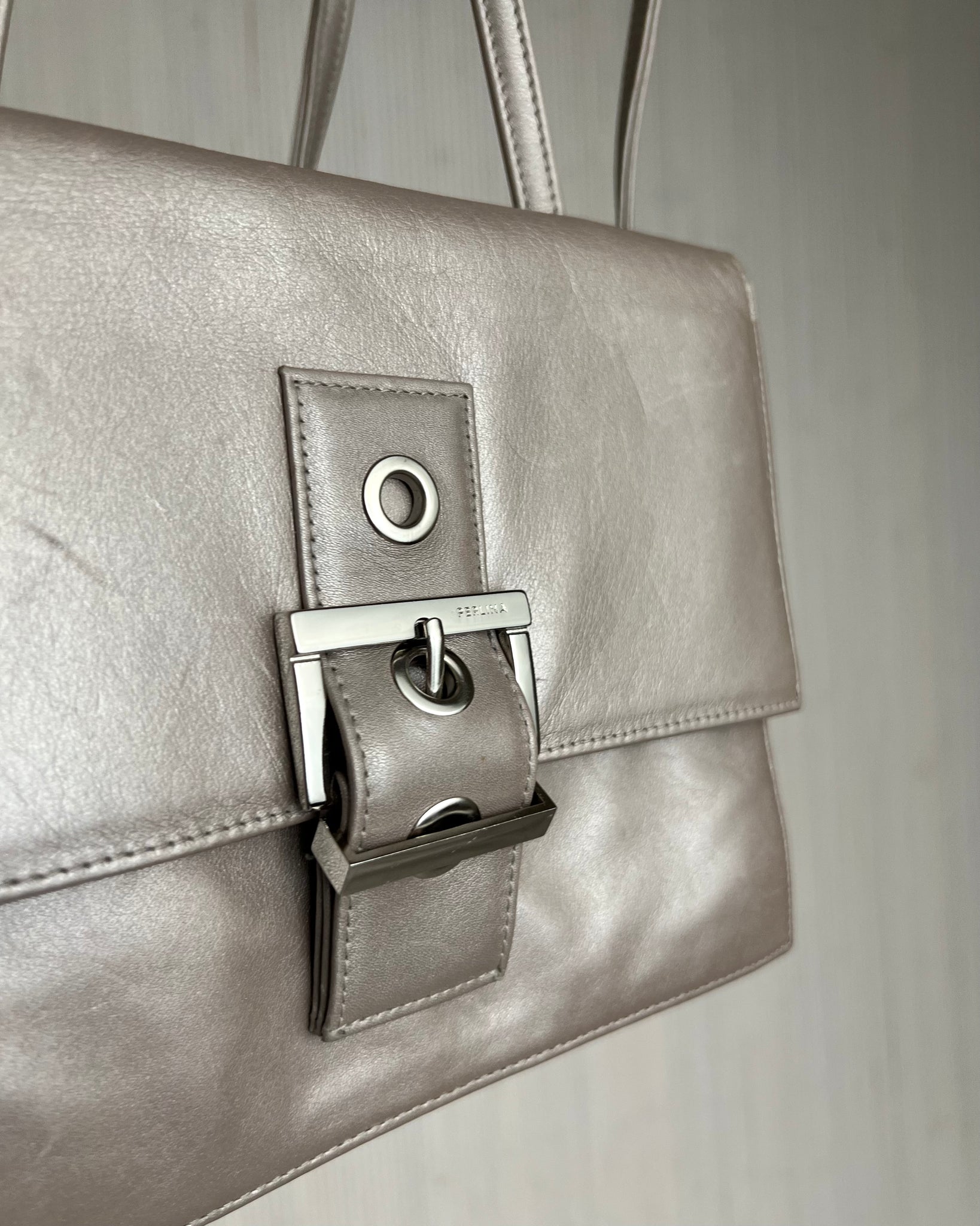 Silver Perlina Leather Crossbody Bag