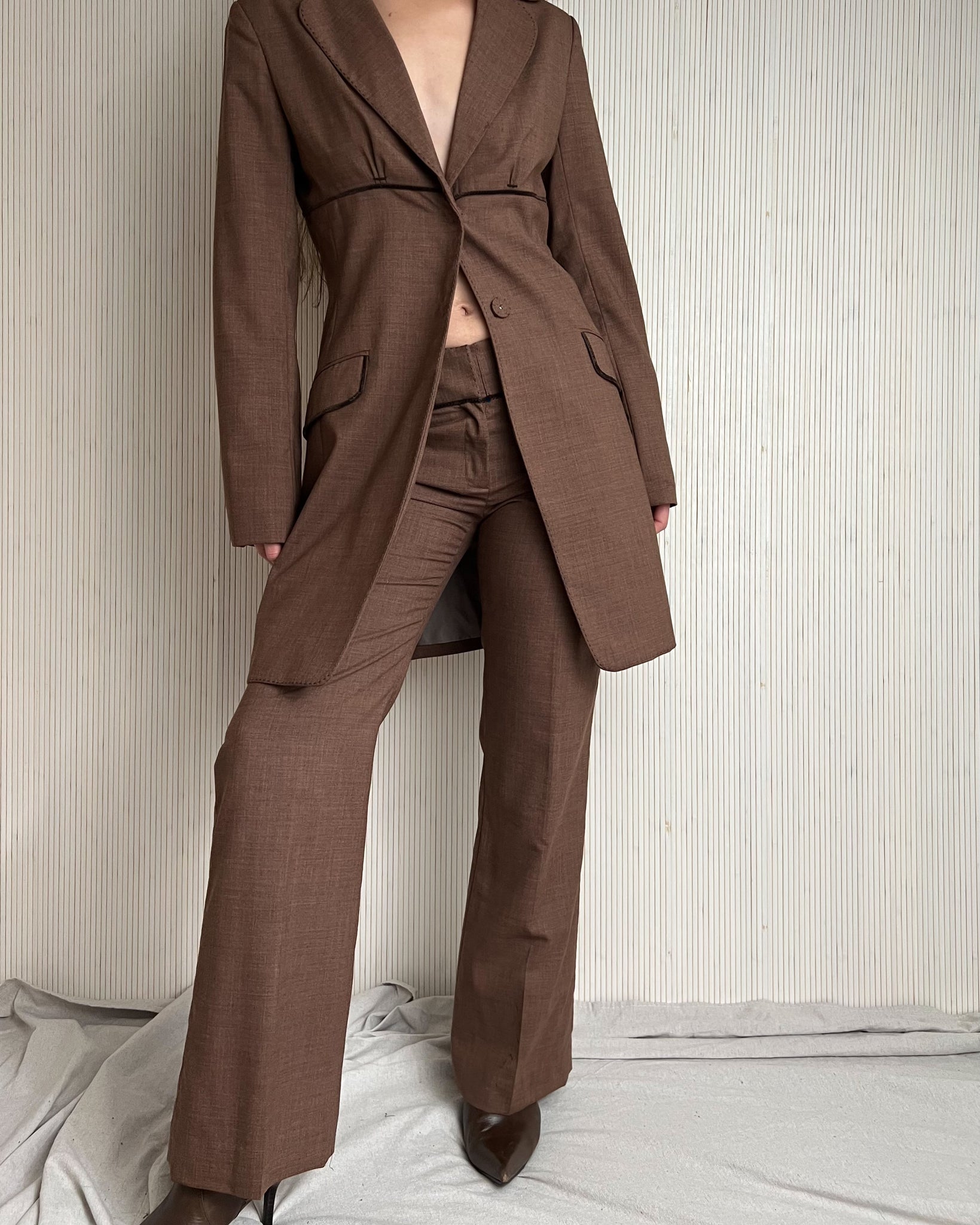 Y2K Brown Suit with Tunic Blazer (Size 4)