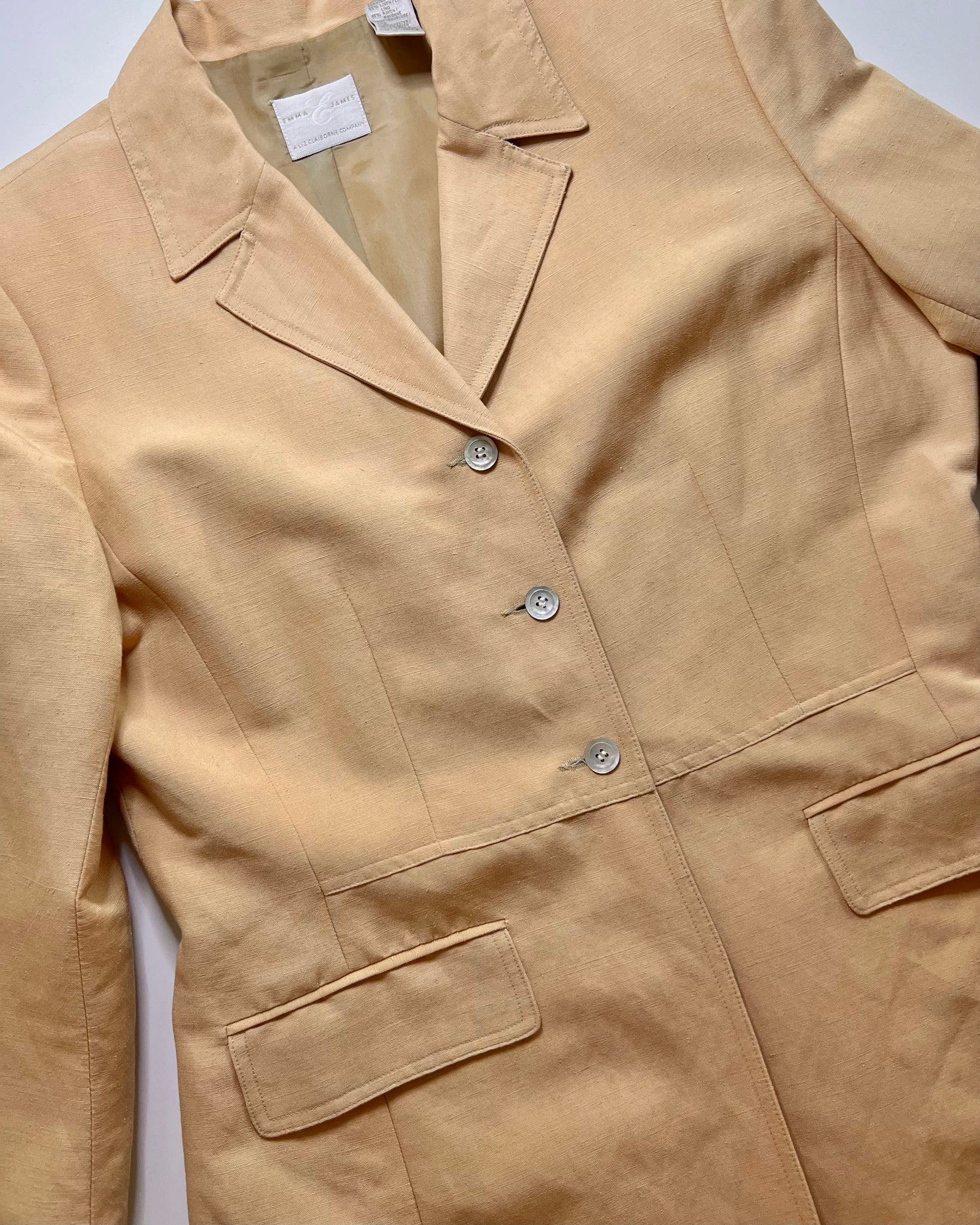 90s Pale Yellow Linen Blazer (Size 10)