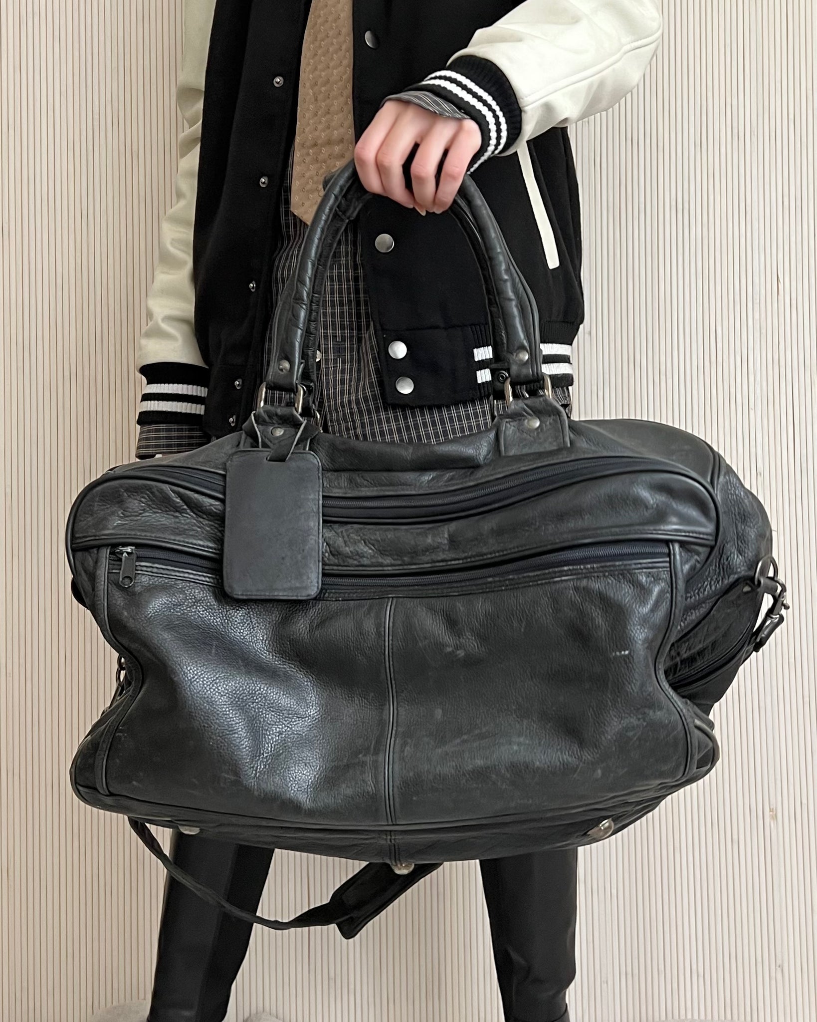 Distressed Leather Duffle Bag