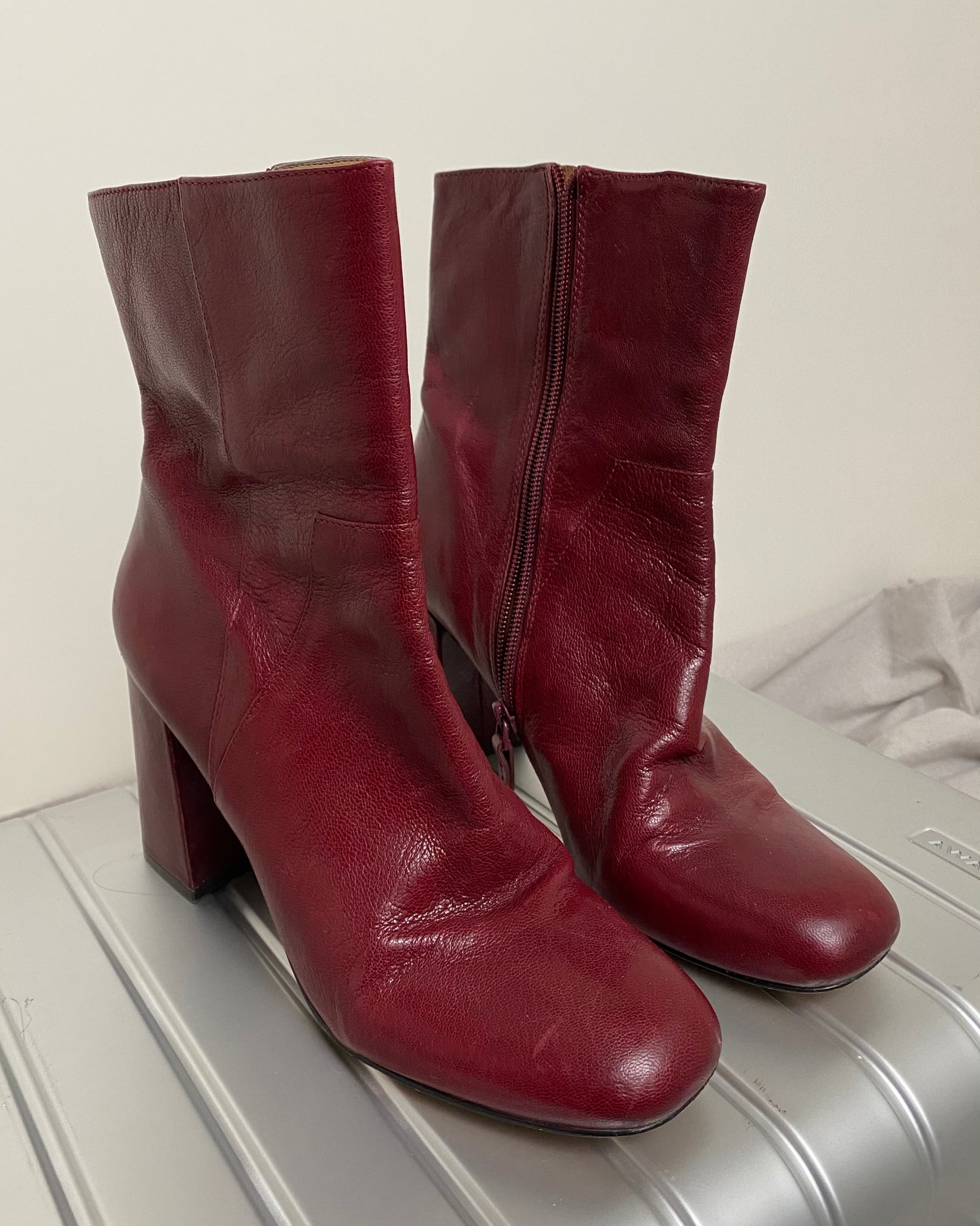 Burgundy Leather Heeled Boots (size 8.5)