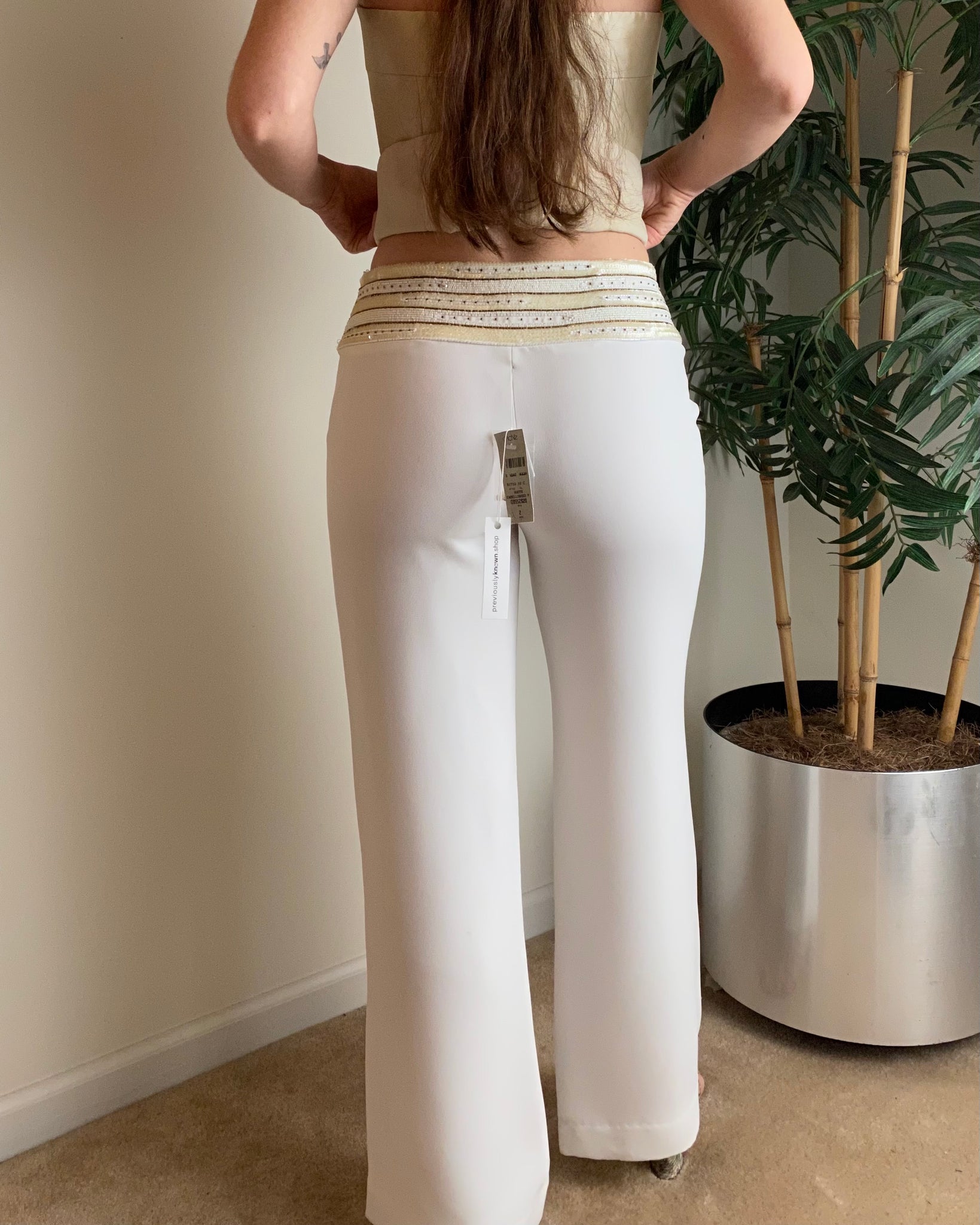 Y2k Caché White Beaded Trousers (size 2)