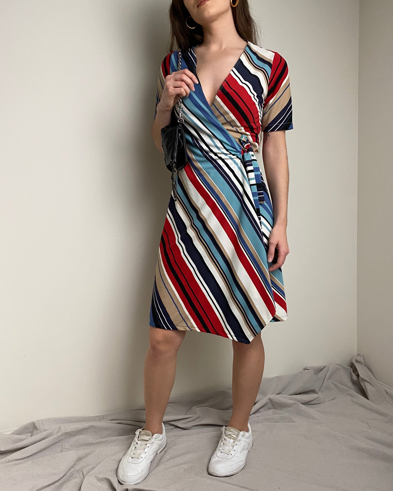 Colorful Striped Wrap Dress (size S)
