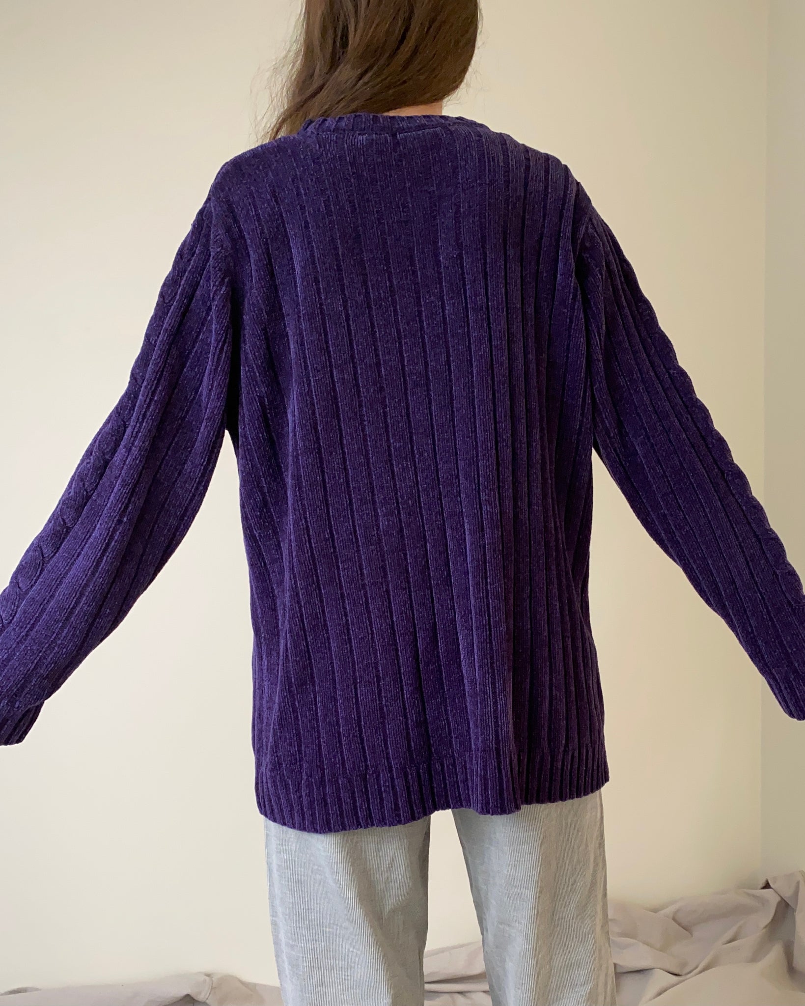 90s Deep Purple Cable Knit Sweater (Unisex L/XL)