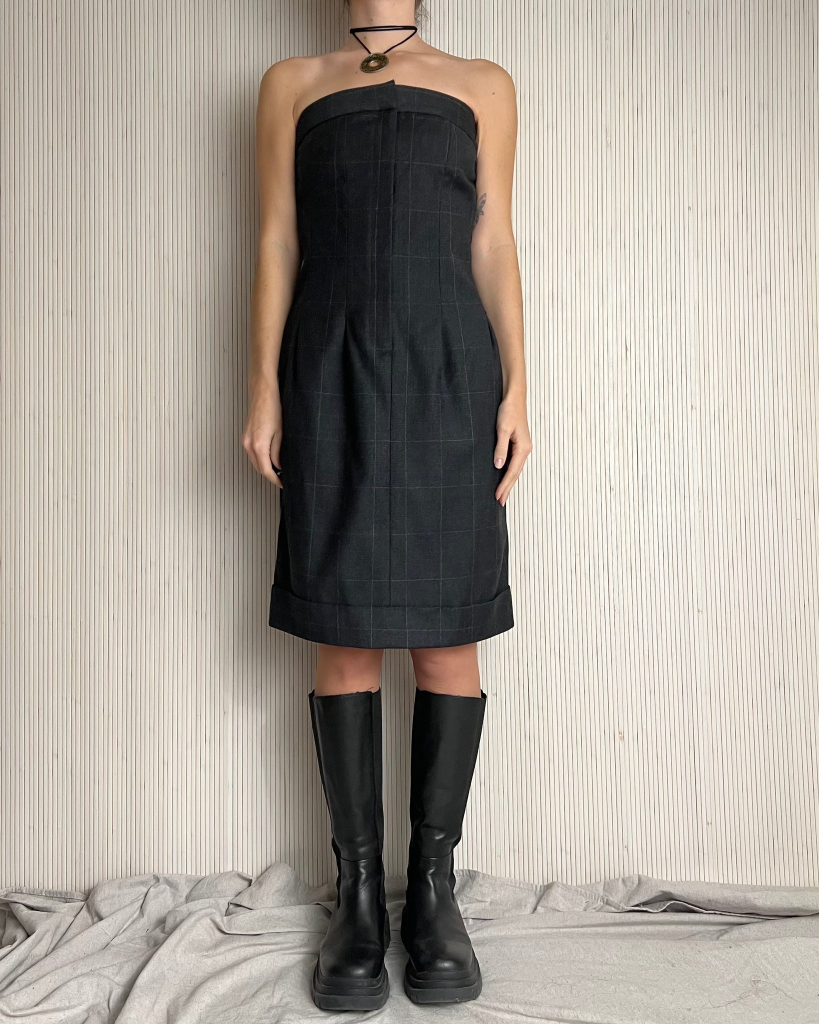 00s Plaid Strapless Dress (Size 6)