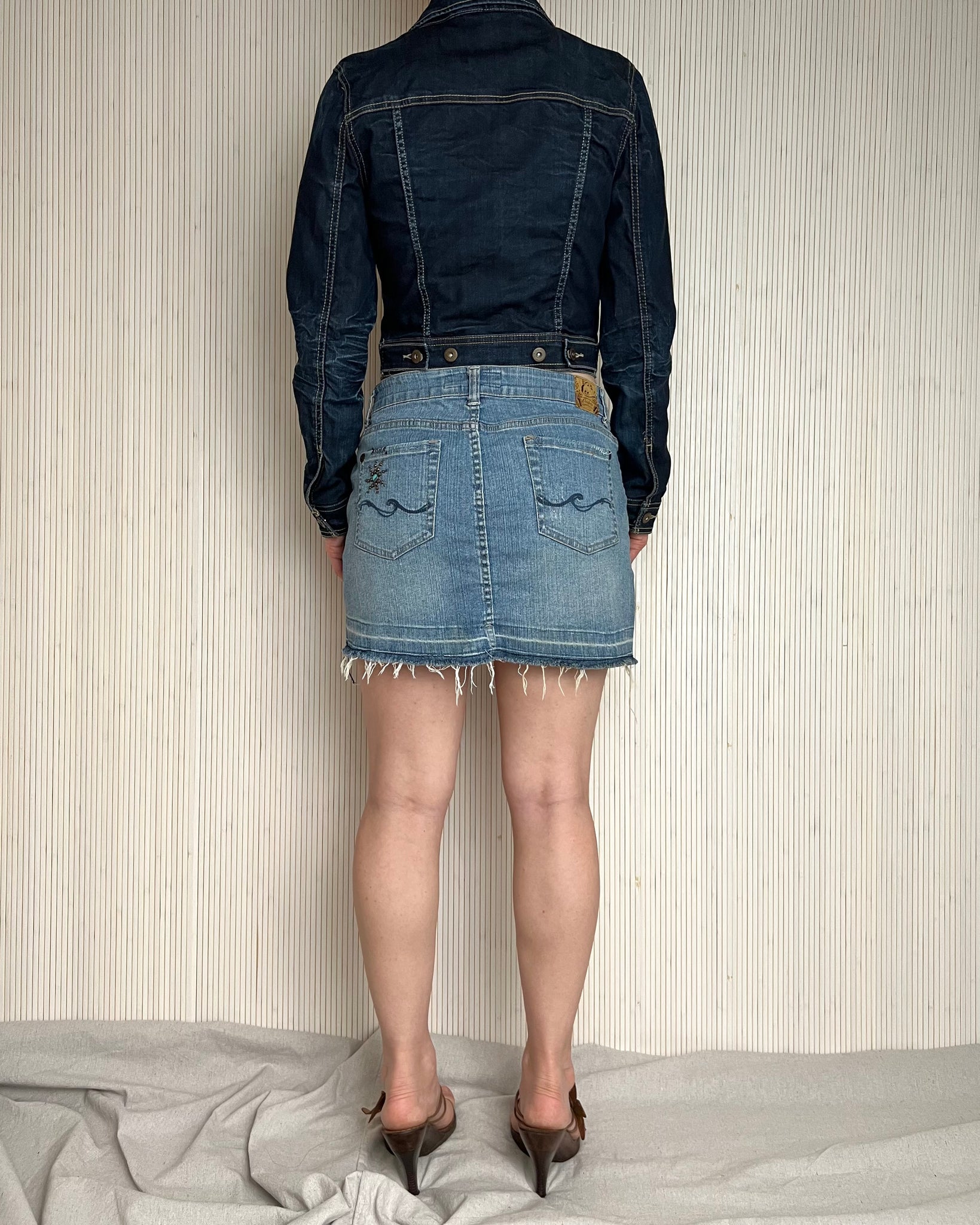 Y2k Embellished Denim Mini Skirt (Fits S/M)