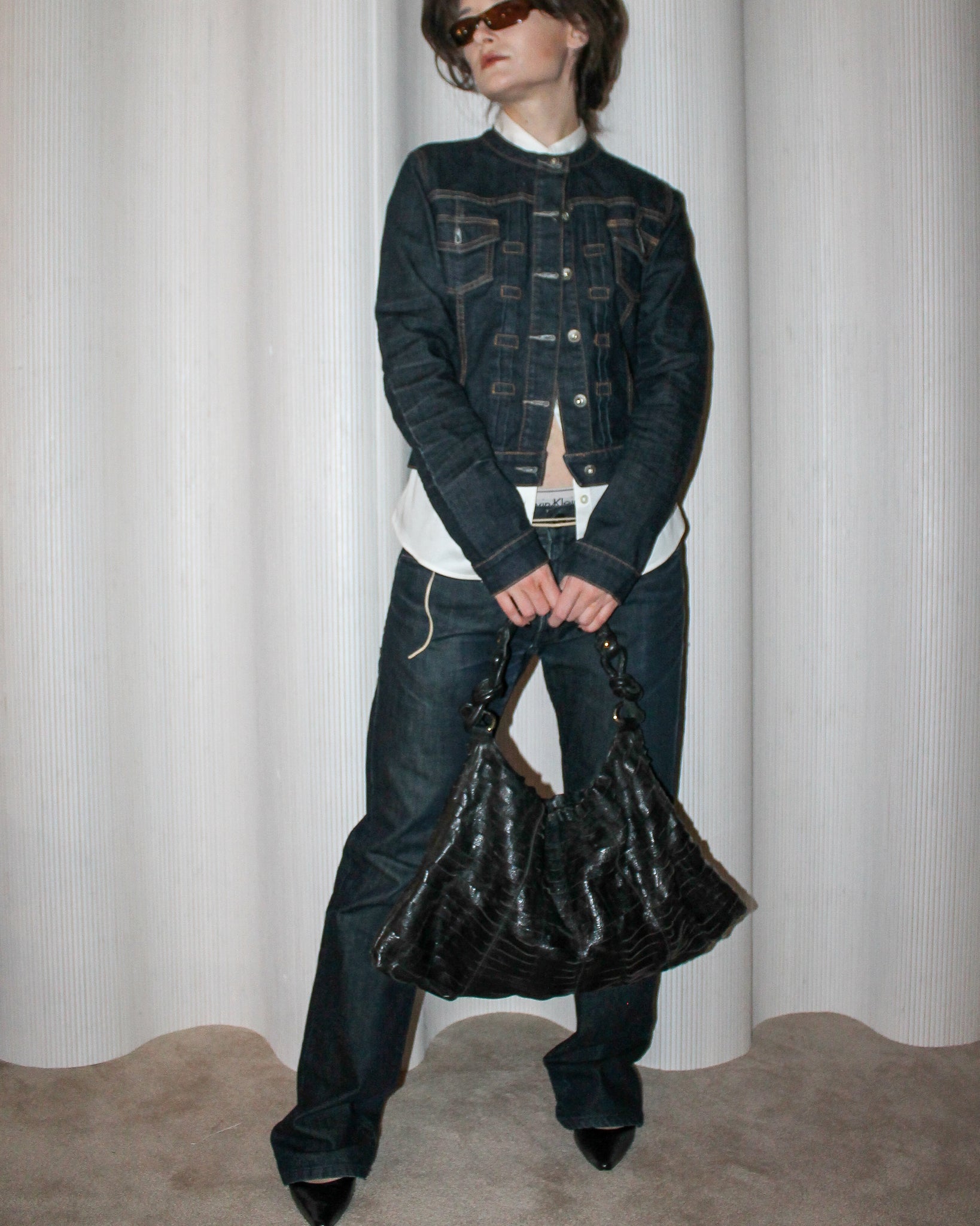 Black Woven Leather Hobo