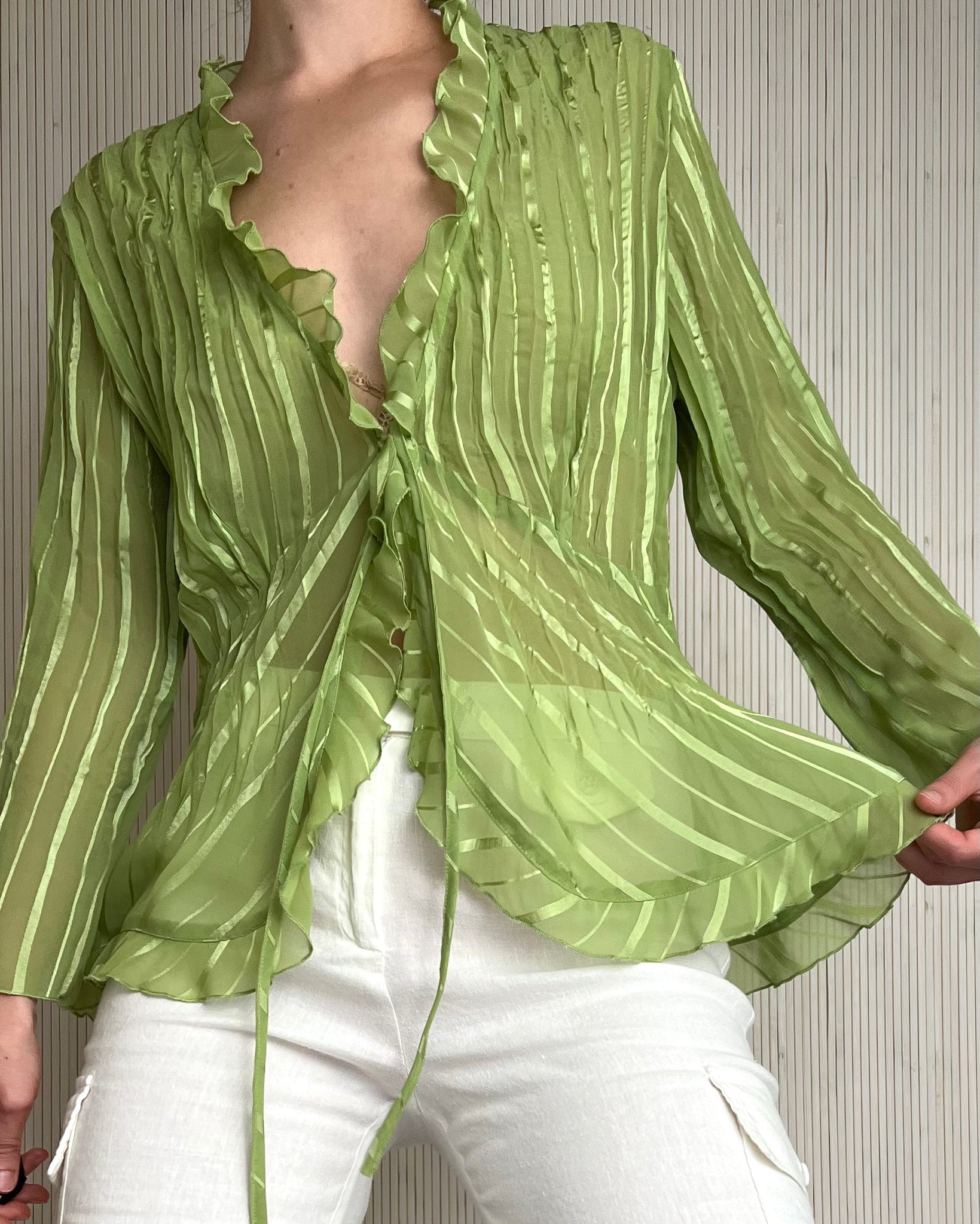 y2k Green Sheer Blouse (Size L)