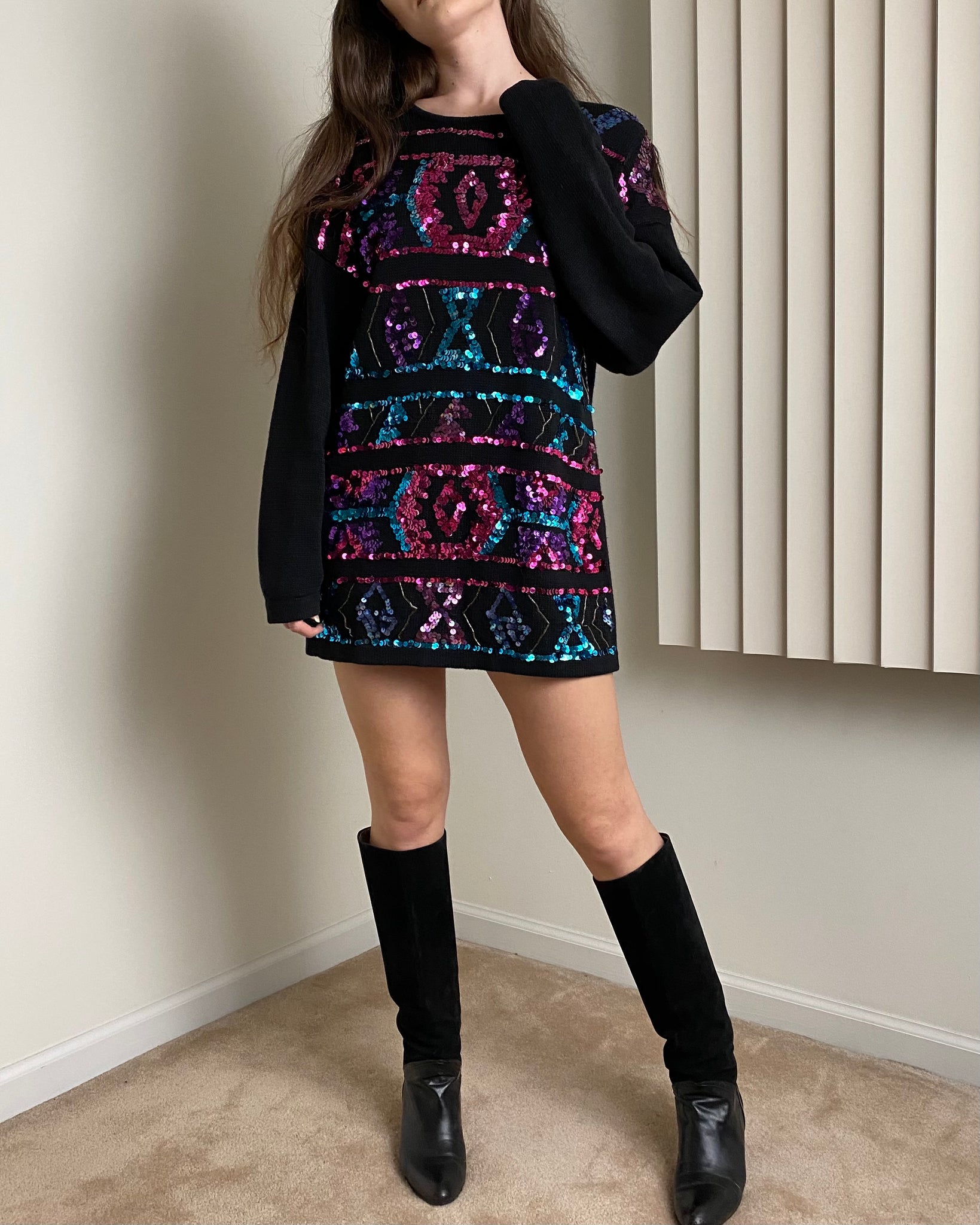 80s Tribal Sequin Sweater (size M)