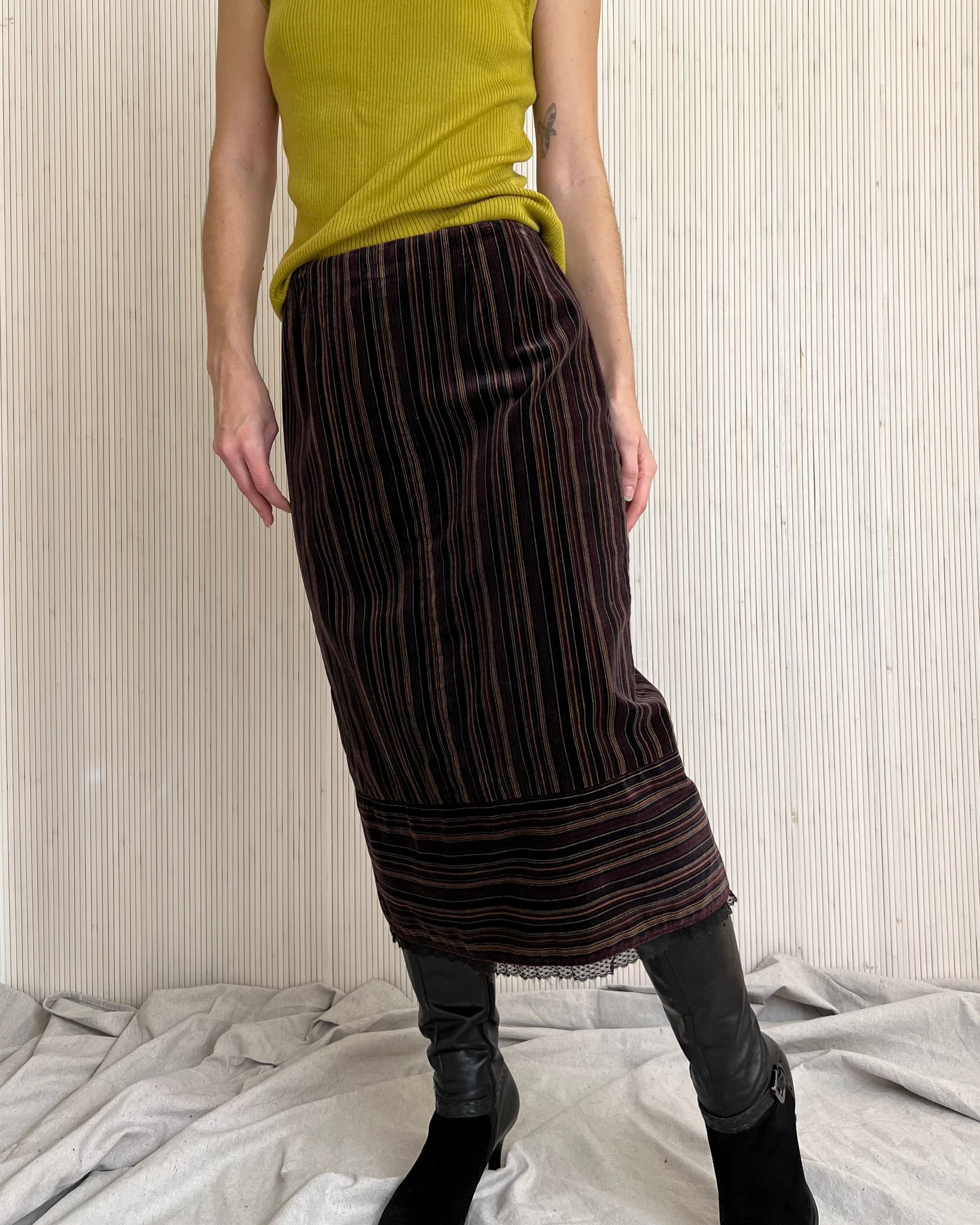 Striped Velvet Skirt (Fits M)
