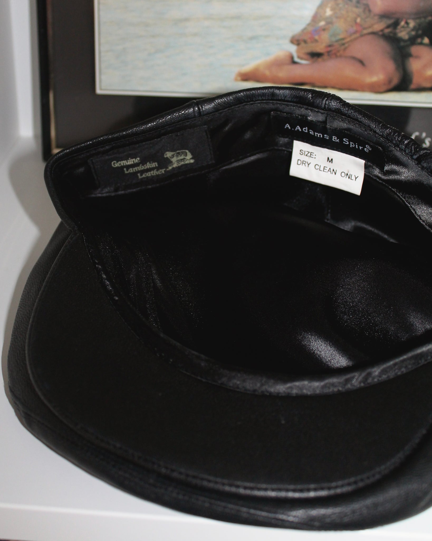 Black Leather Flat Cap (Size M)
