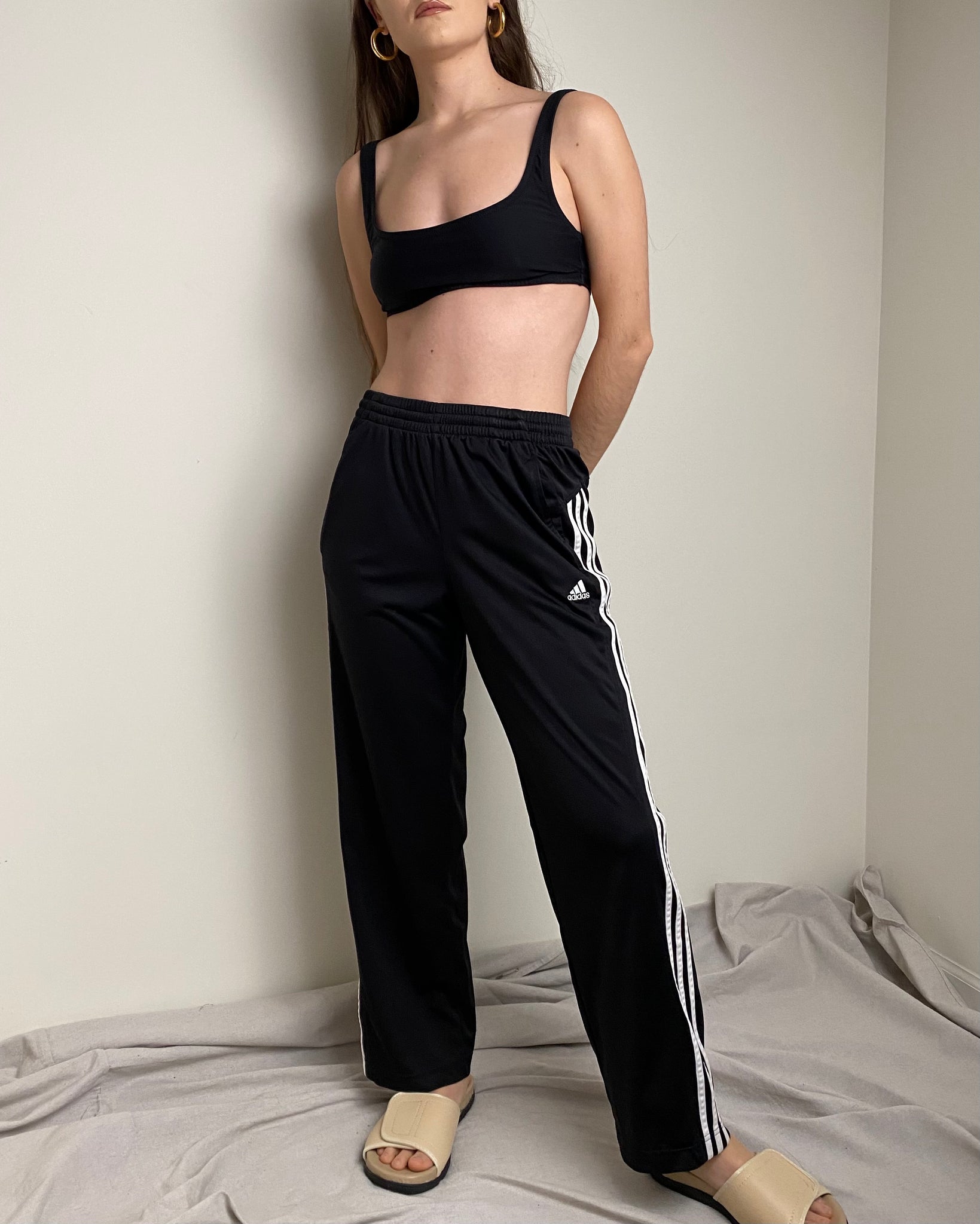 Adidas Three Stripe Black Athletic Pants (fits S)