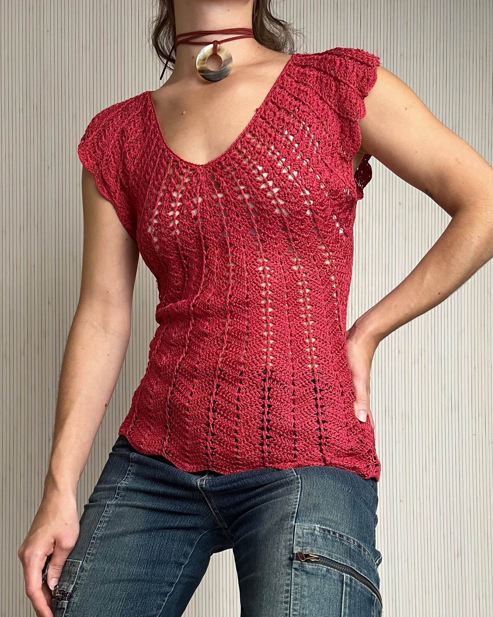 Y2k Magenta Crochet Top (Fits XS/S)
