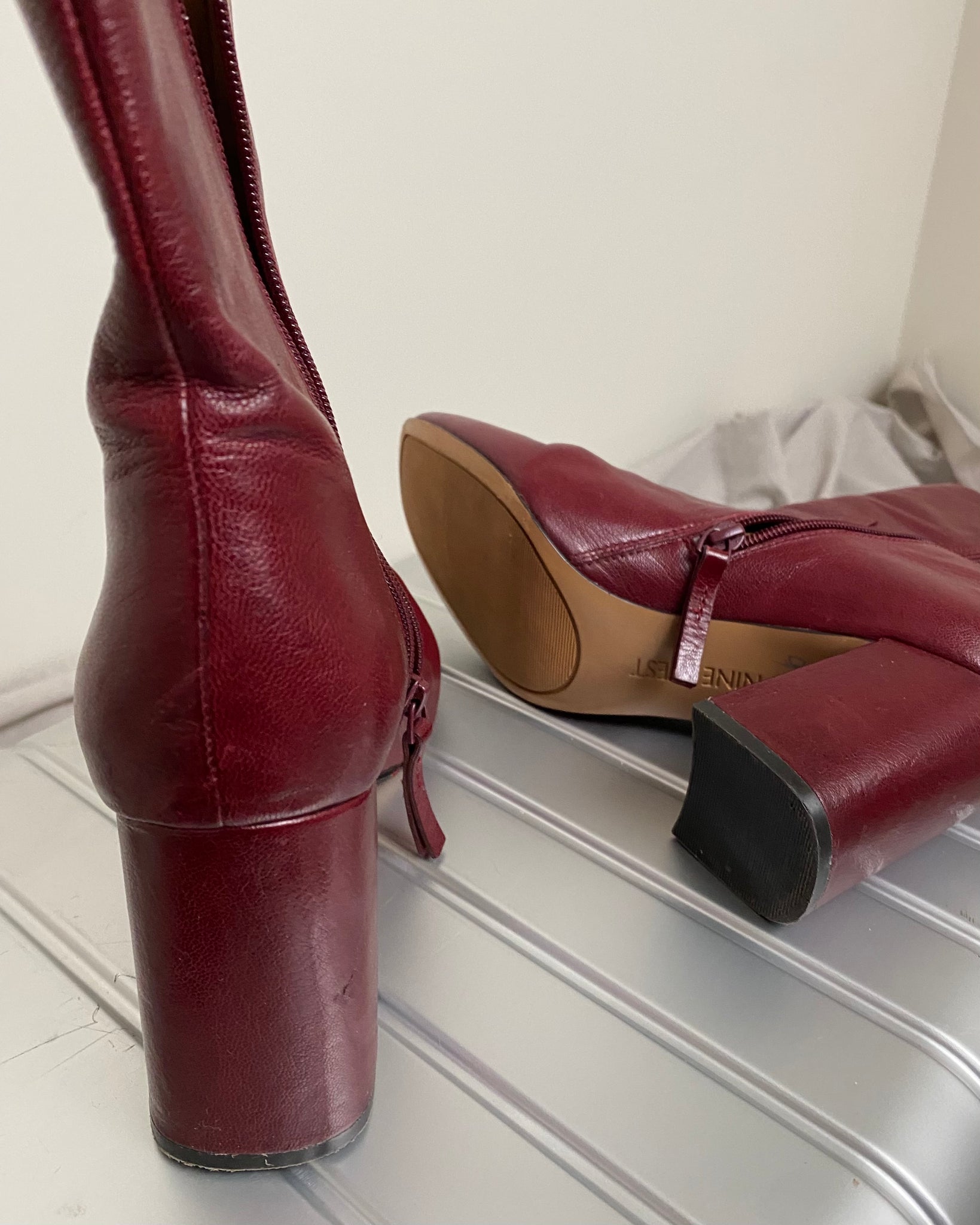 Burgundy Leather Heeled Boots (size 8.5)