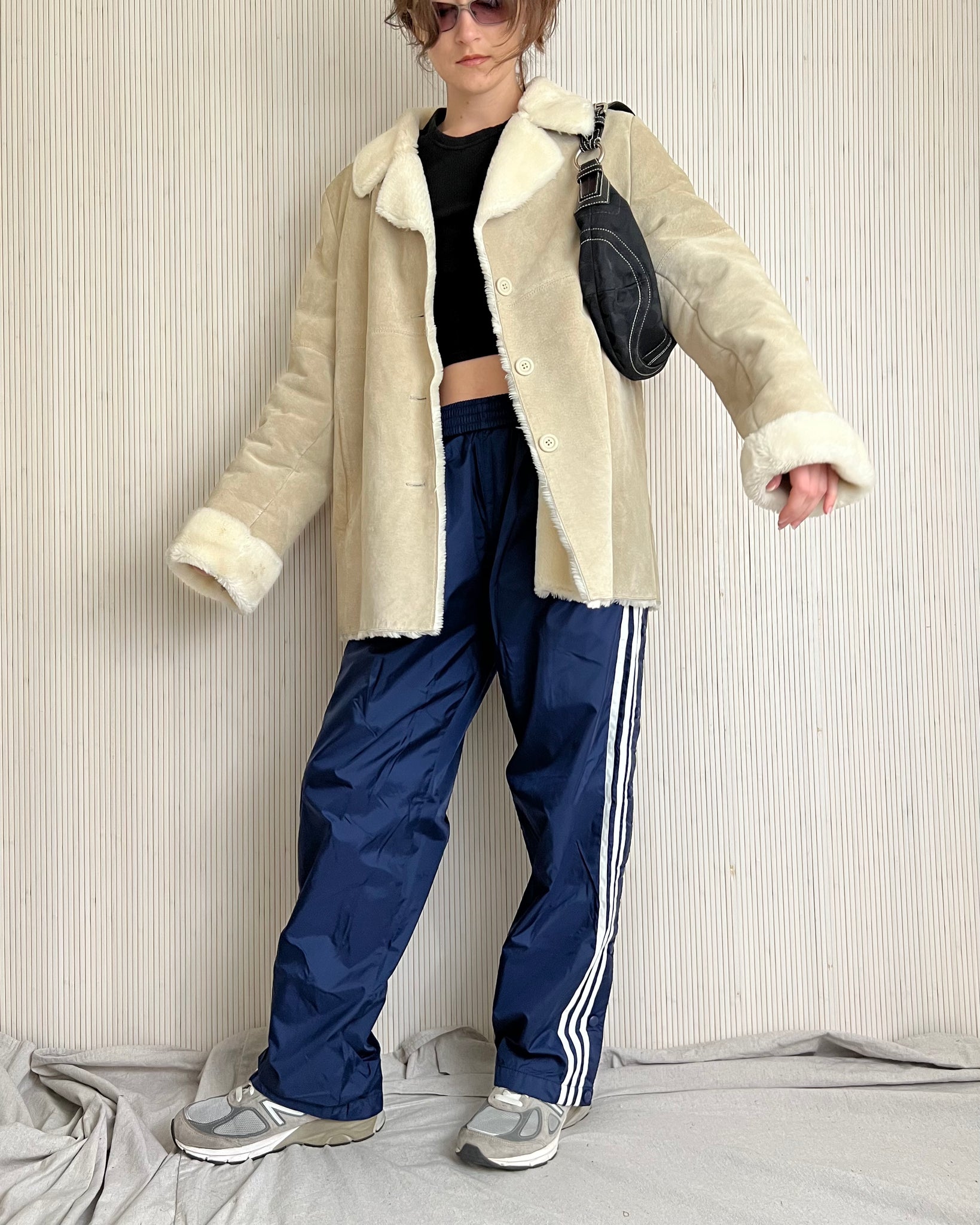 90s Suede Faux Fur Trim Jacket (Size L)