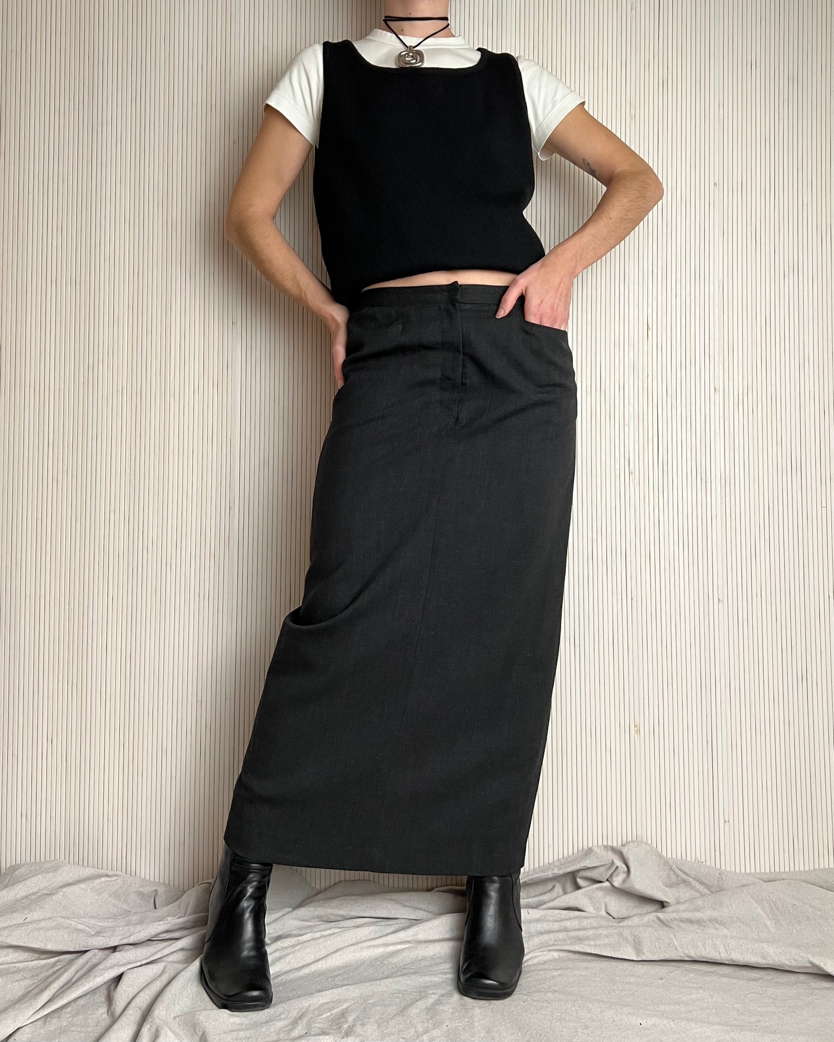 90s Dark Wool Maxi Skirt (Size 2)