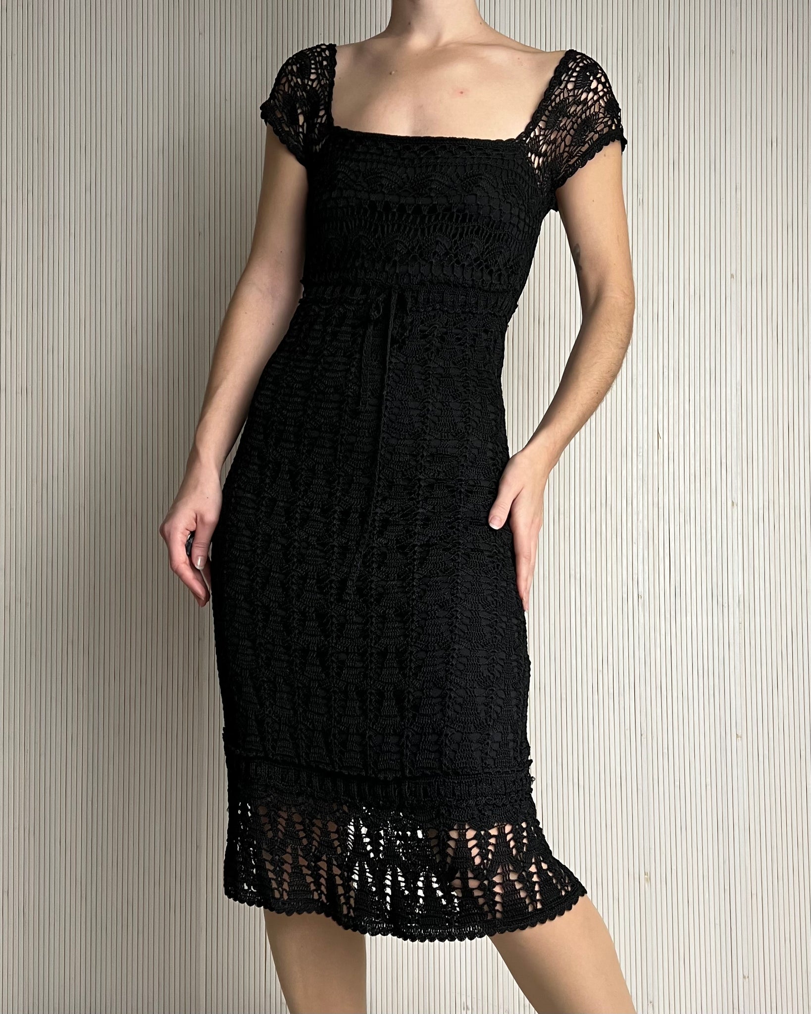 Y2k Black Crochet Midi Dress (Fits XS/S)