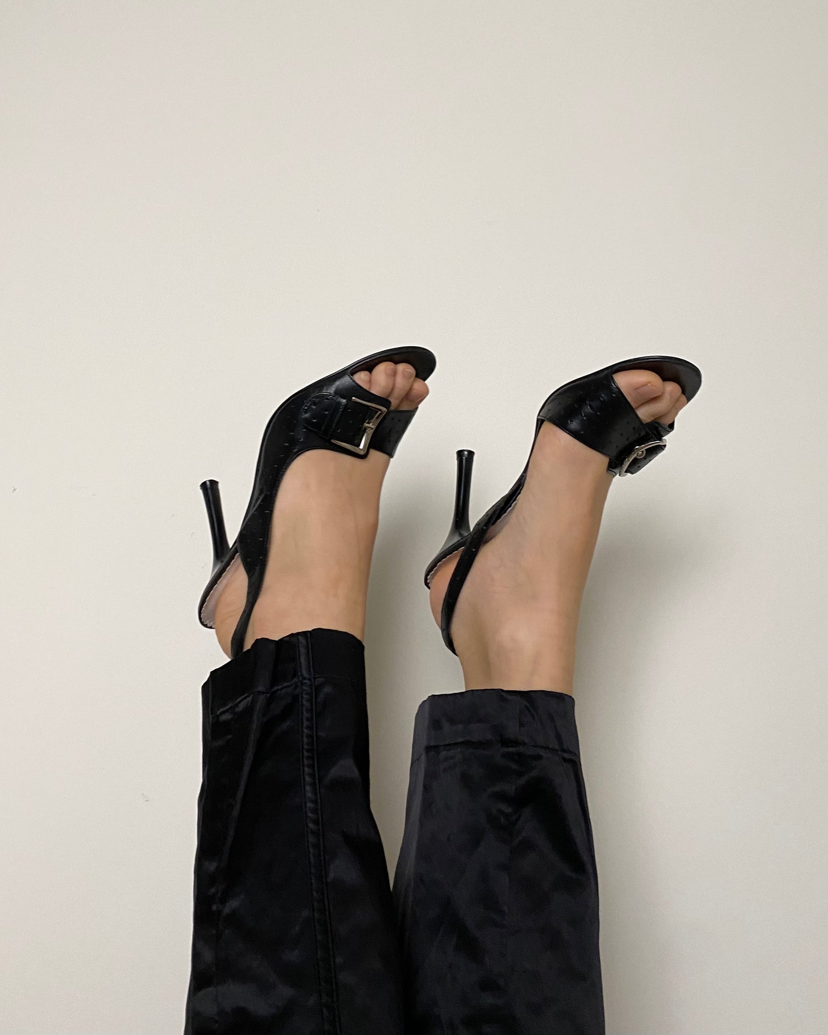 BCBG Paris Black Leather Slingback Stilettos with Buckle (size 38)