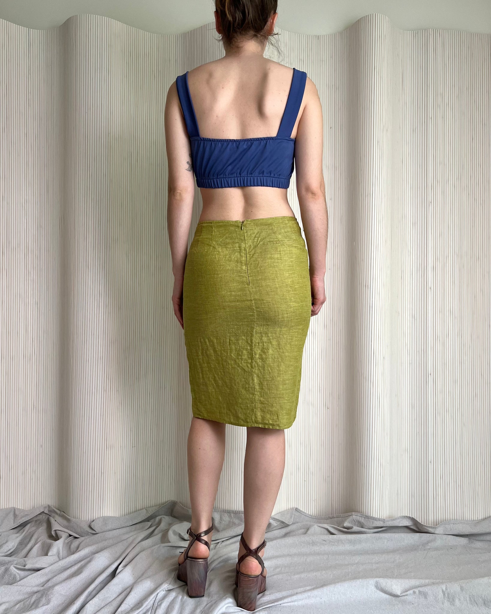 Lime Green Linen Pencil Skirt (Fits XS/S)