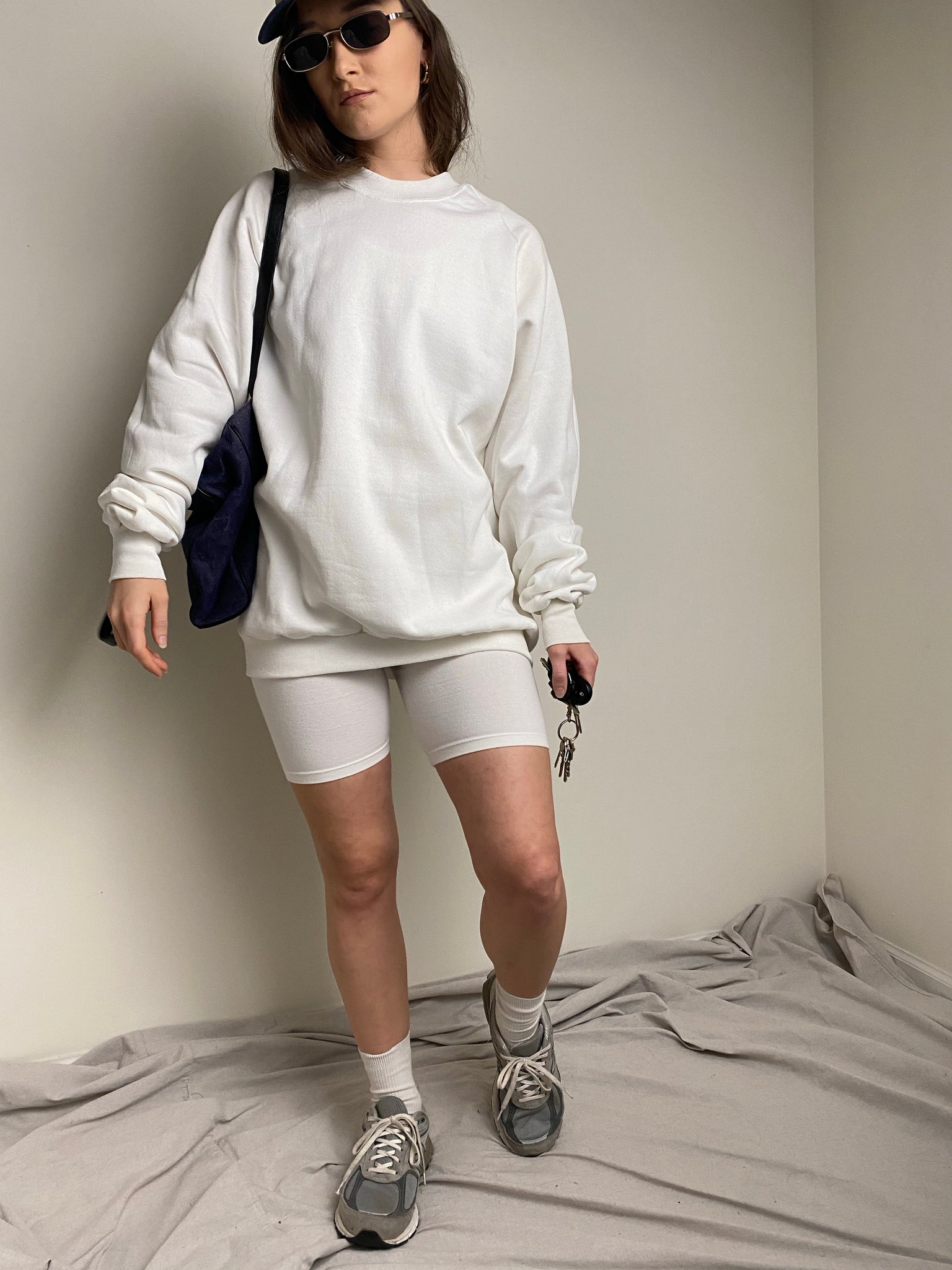 90s White Cotton Bike Shorts (fits S)