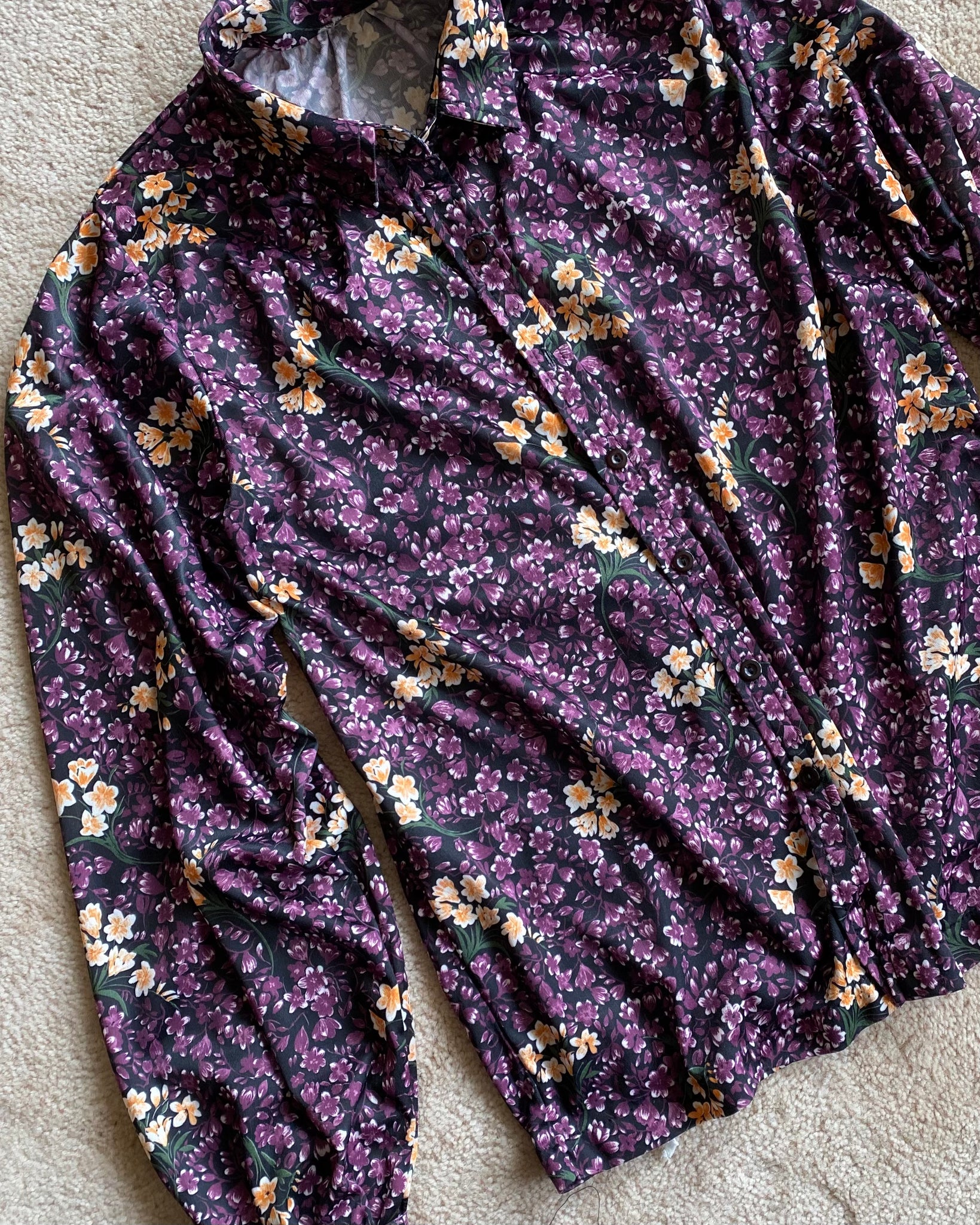 70s Purple Floral Shirt (fits XS/S)