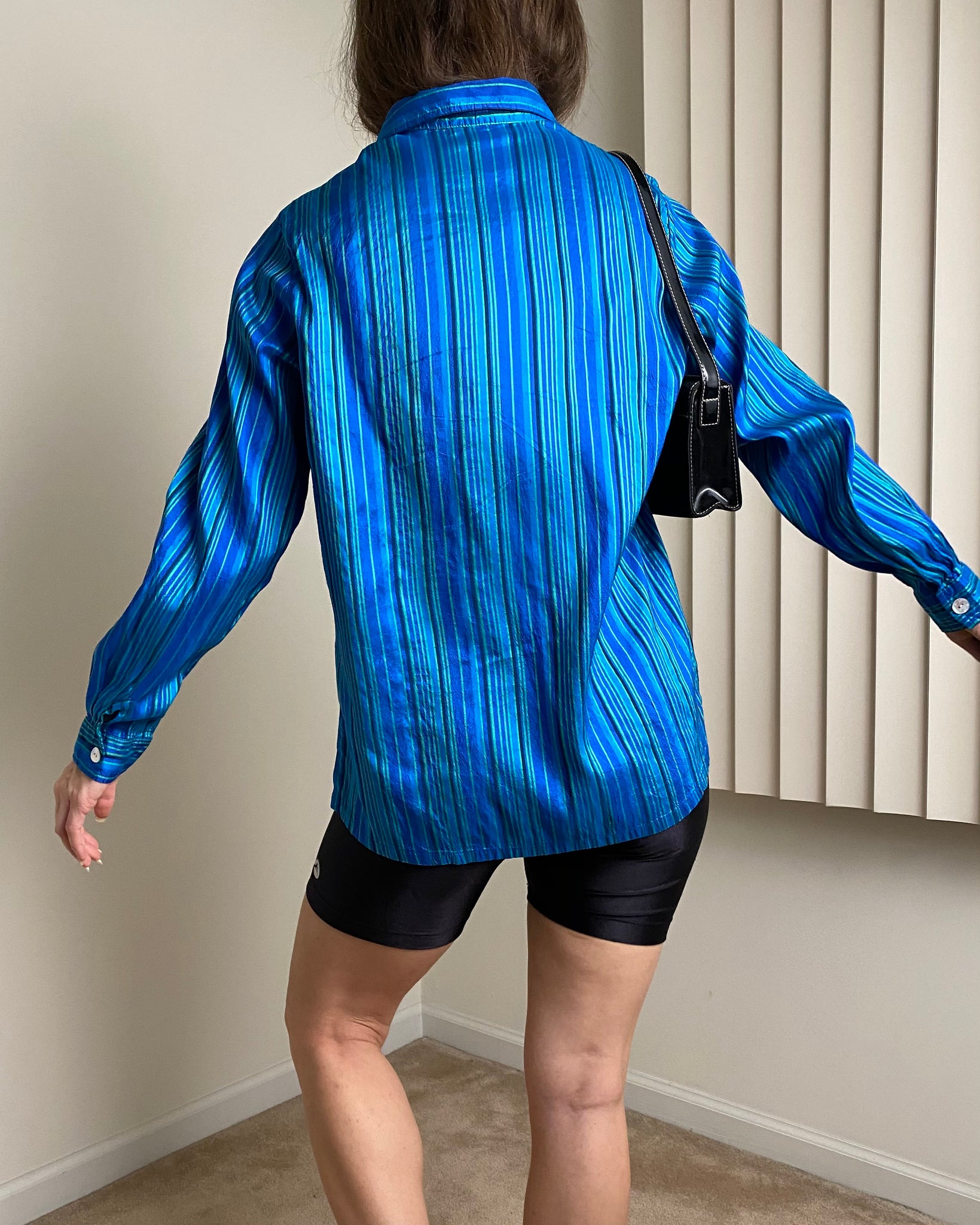 Blue Silk Striped Blouse (size PM)