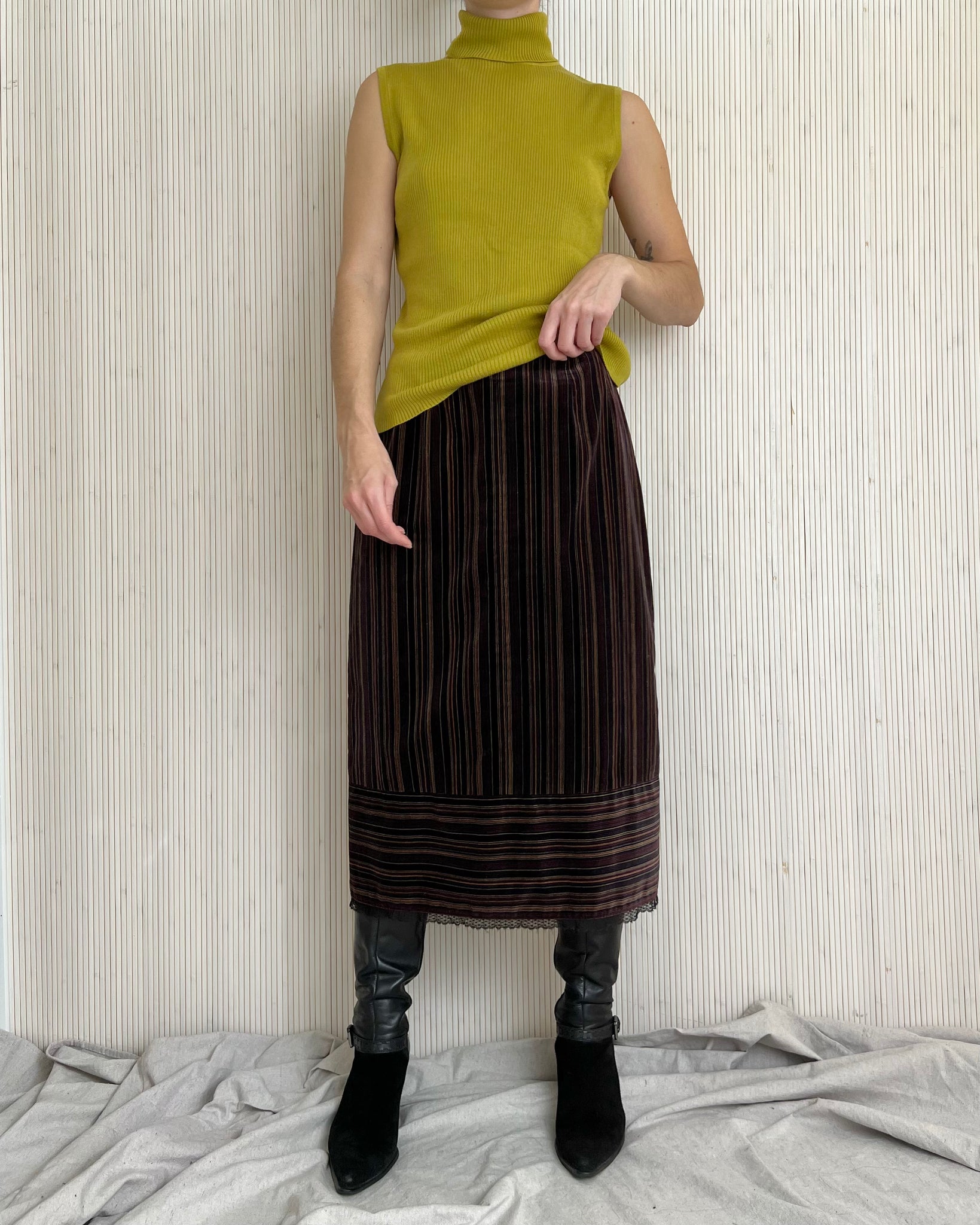 Striped Velvet Skirt Fits M