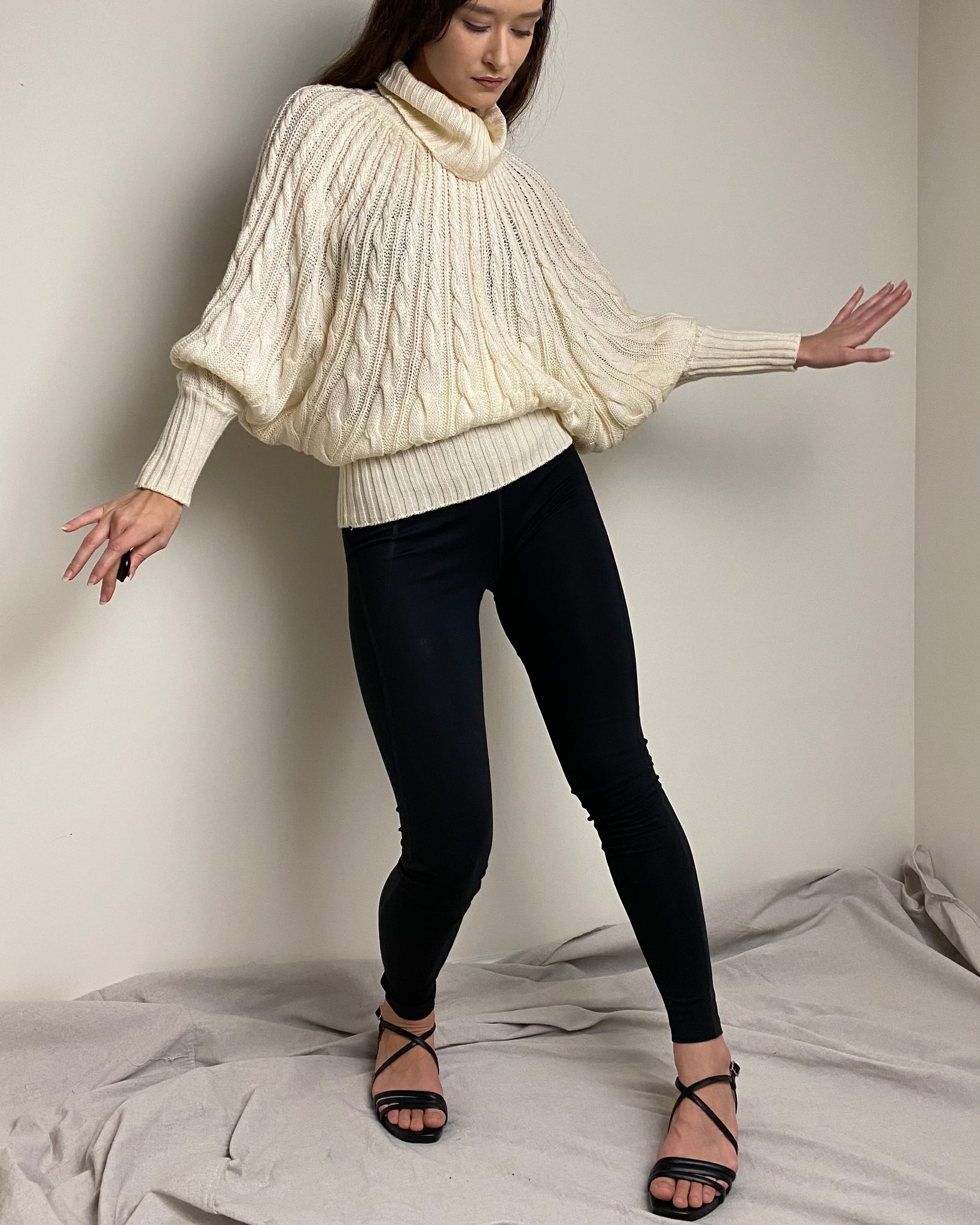 80s Ivory Cable Knit Wing Sleeve Top (size S)