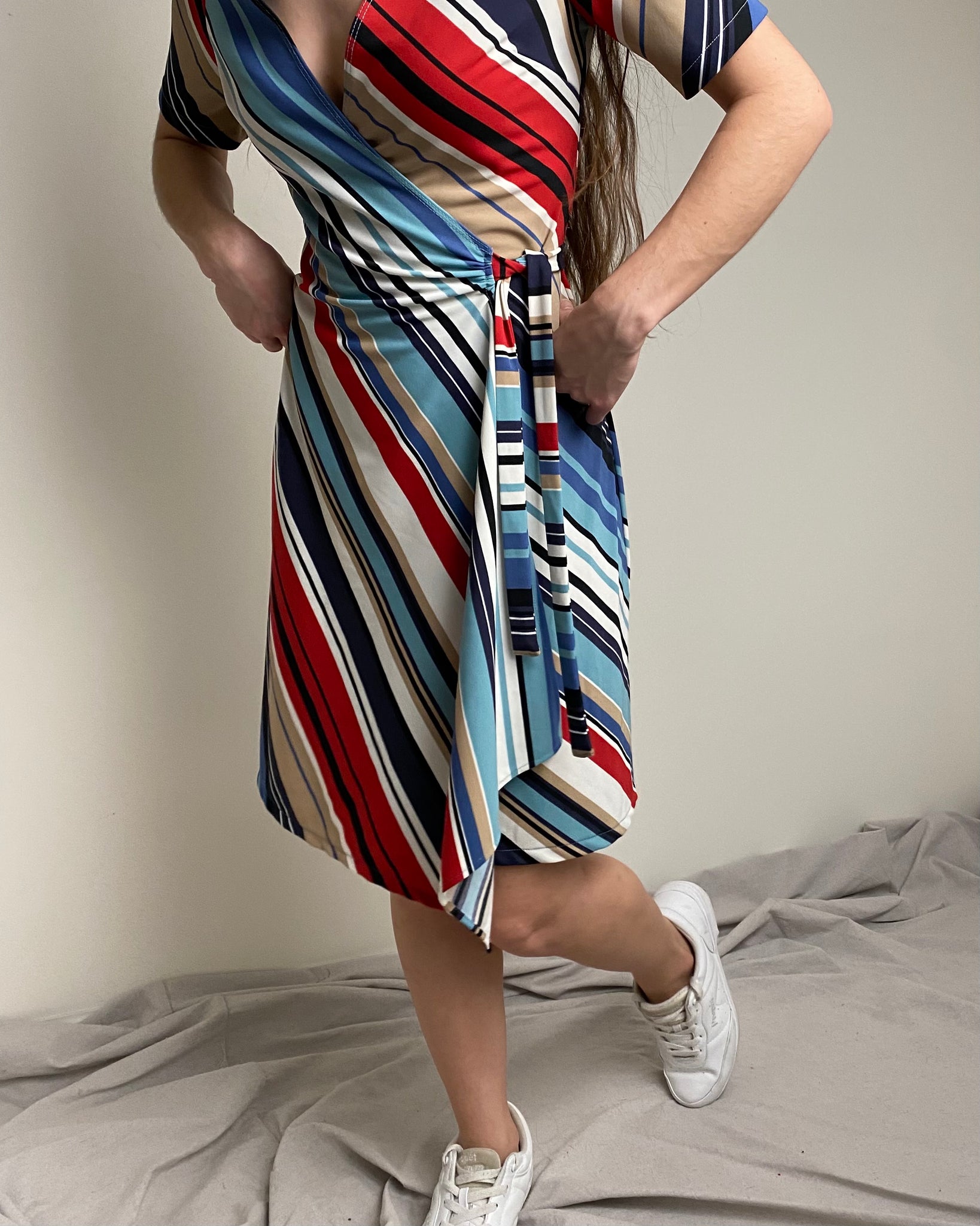 Colorful Striped Wrap Dress (size S)